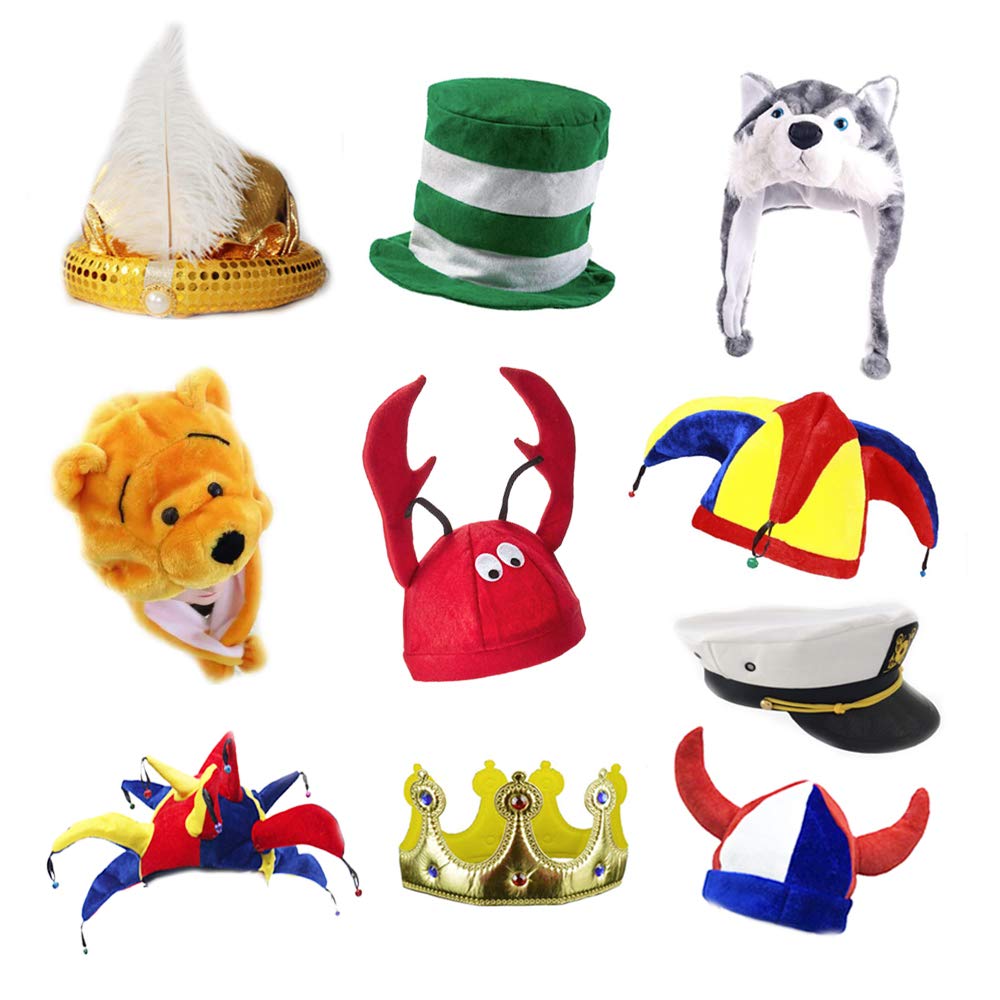 Funny Costume Party Hats for Adults - 6 Pack Assorted Novelty Dress Up Hats for Halloween, Birthday Parties & Cosplay Events