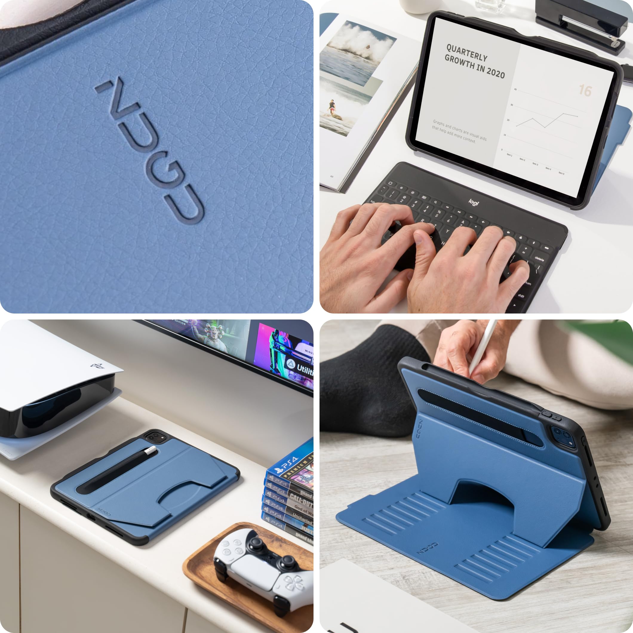 ZUGU iPad Pro 12.9 Case (2021 & 2022 Models 5th/6th Gen) - Ultra Slim Protective Cover with Wireless Apple Pencil Charging - 10-Angle Magnetic Stand & Auto Sleep/Wake - Perfect for Work, Travel & Home Use [Slate Blue]