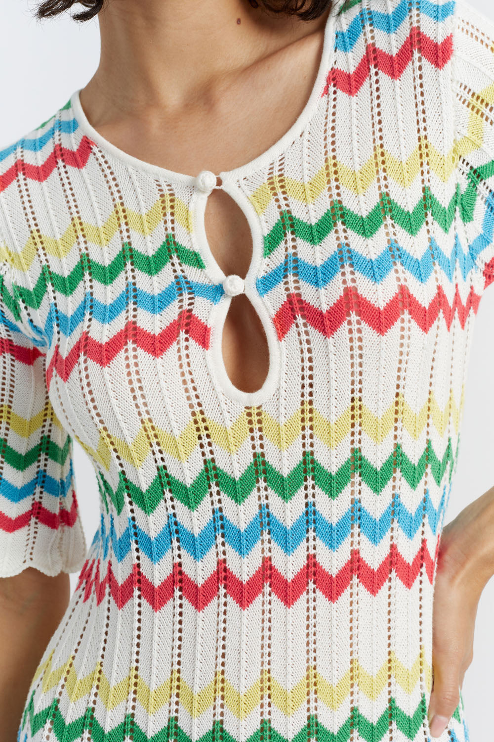 Soft Cream Cotton Chevron Stitch Dress for Women - Perfect for Summer Outings & Beach Vacations