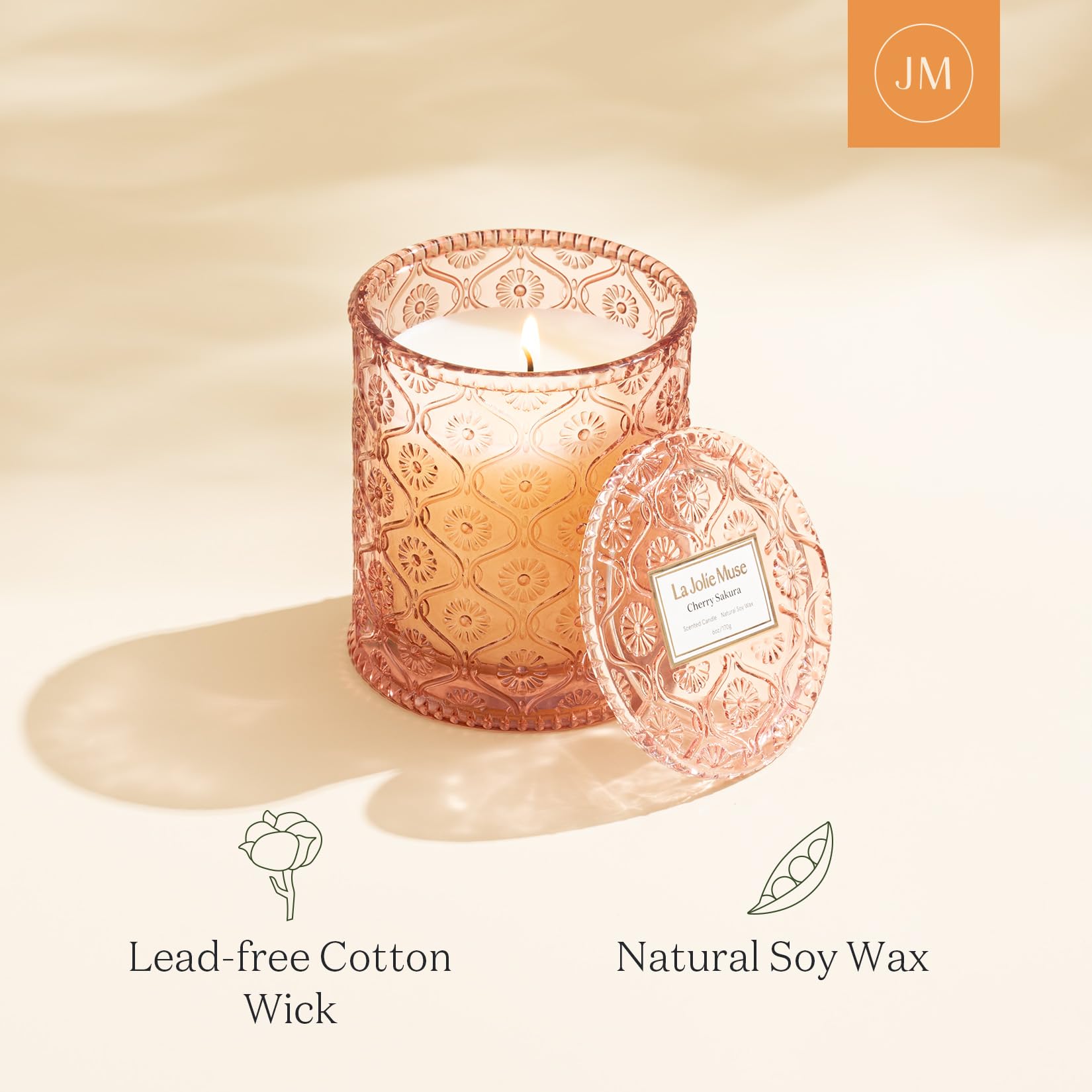 LA JOLIE MUSE Cherry Blossom Scented Candle - 6oz Natural Soy Wax Candle with 40-Hour Burn Time, Floral Pink Home Decor Gift for Women - Perfect for Valentine's Day, Romantic Dinners & Relaxing Bath Time