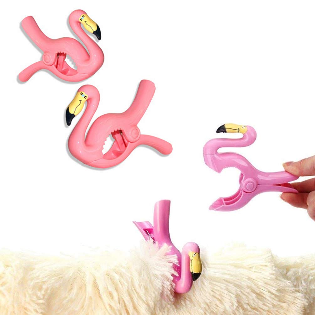 Ycnpeatt 2-Pack Flamingo Beach Towel Clips - Pink Portable Sunbed Clips for Pool, Chair & Holiday Use - Perfect for Securing Towels at Beach, Poolside & Outdoor Activities
