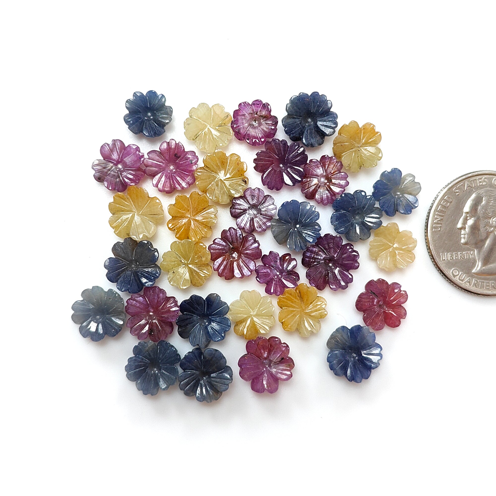 100% Natural Multi Sapphire Gemstone Flower Carving - Hand Carved Jewelry Making Supplies for Necklaces, Rings & DIY Crafts | Perfect for Bohemian Style Accessories & Gift Giving