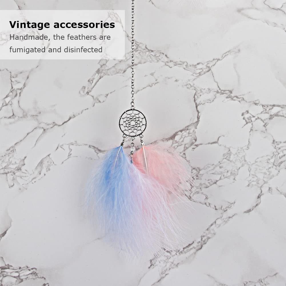 Creative Hollow Moon Feather Car Rear View Mirror Pendant - Stylish White & Blue Hanging Car Accessory for Interior Decoration & Gift Giving