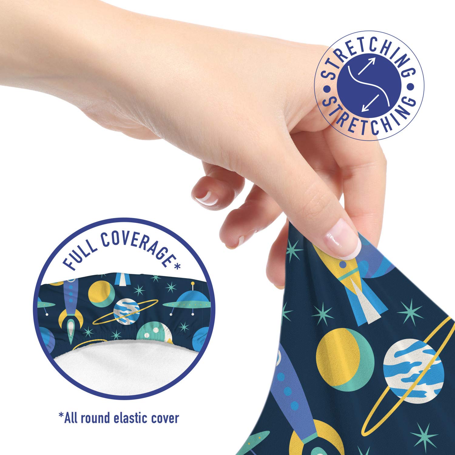 Ambesonne Rockets Office Chair Slipcover - Planets, Travel, Galaxy Stars & Spaceship Design - Stretch Fabric Protective Cover in Mustard & Deep Sky Blue - Perfect for Home Office, Gaming & Study Rooms