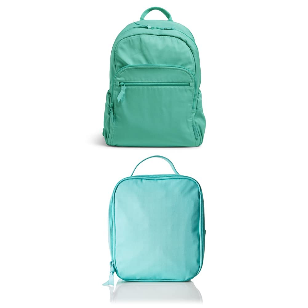 Vera Bradley Recycled Cotton Campus Backpack for Women - Turquoise Sky, Eco-Friendly School Bag for College & Travel    Vera Bradley Women's Recycled Cotton Lunch Bag - Turquoise Sky, Insulated Bento Box Carrier for Work, Picnic & Office Lunch
