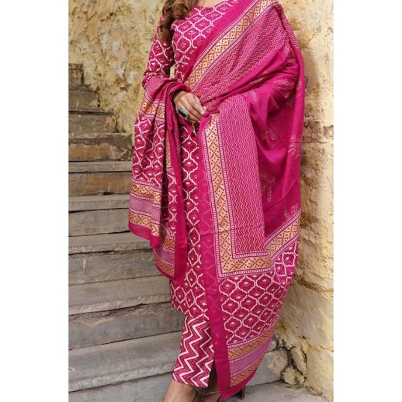 Elegant Pink and Gold Embroidered Kurta Set for Women | Festive Ethnic Wear | Perfect for Diwali, Weddings & Special Occasions