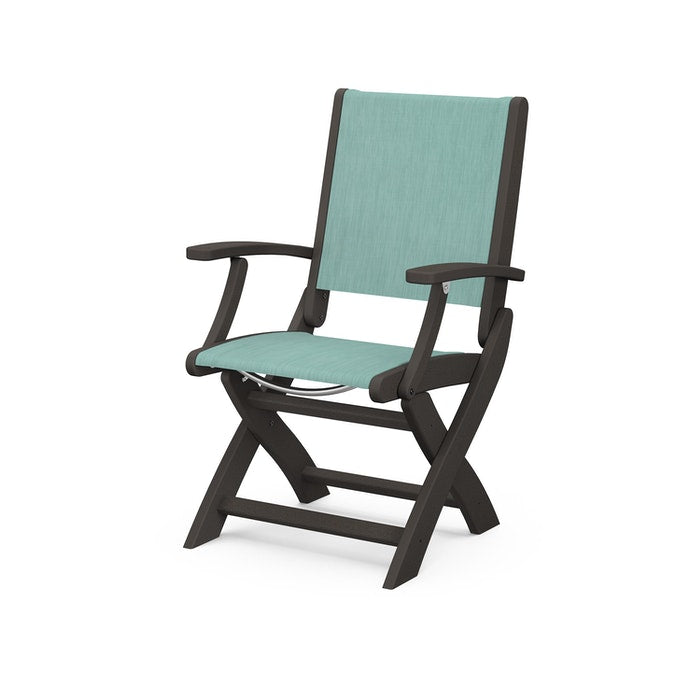 POLYWOOD Coastal Folding Chair - Durable Outdoor Furniture for Patio, Beach & Poolside - Weather-Resistant Adirondack Style Chair with Cup Holder