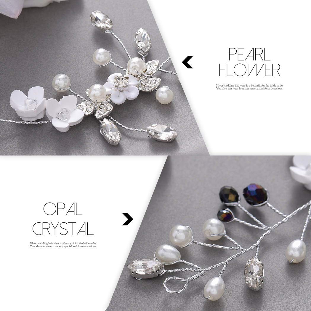 Silver Flower Bridal Hair Vine with Pearls for Wedding & Parties