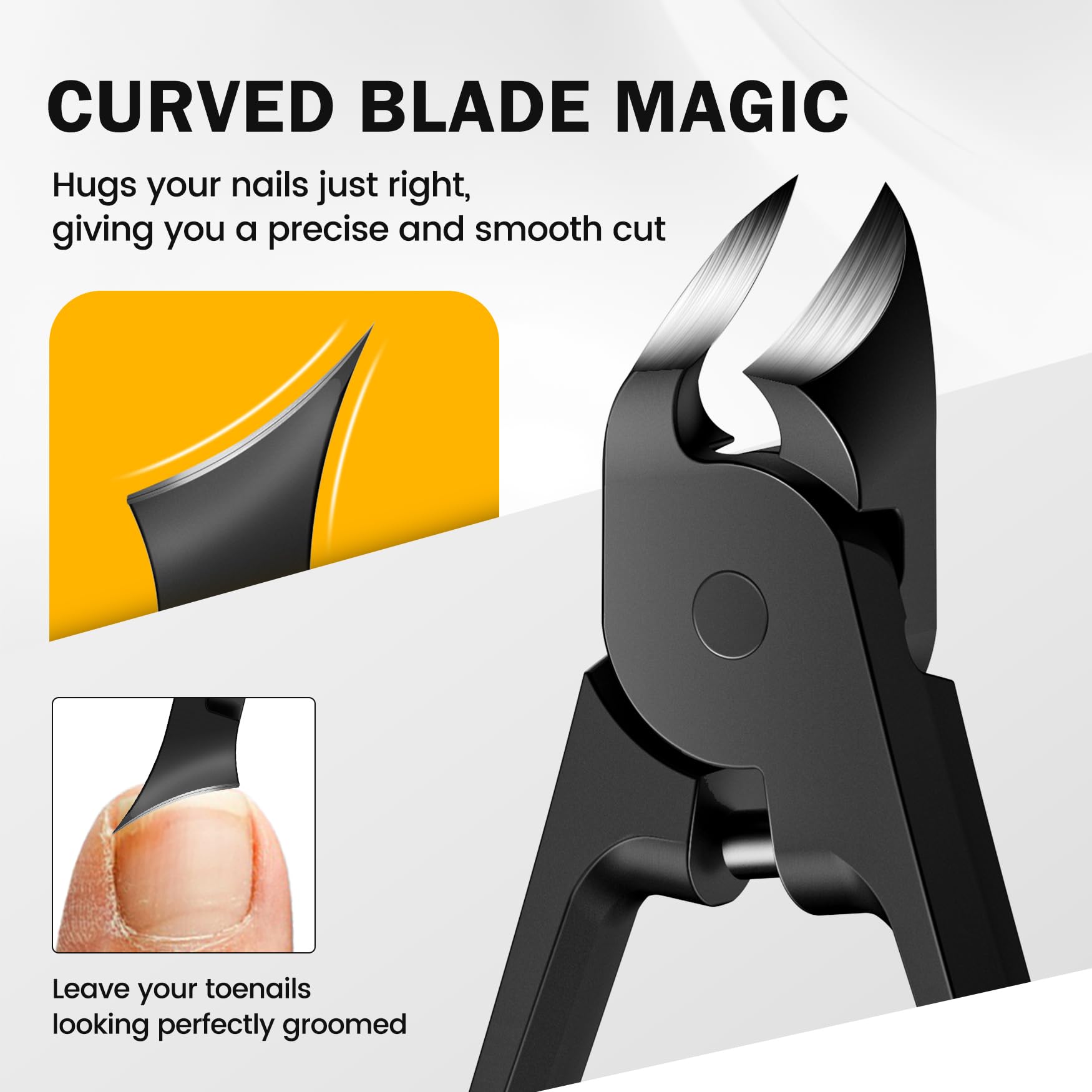 BEZOX Professional Stainless Steel Toenail Clippers for Thick Nails - Heavy Duty Spring Design for Seniors & Adults, Precision Nail Clipper for Men & Women (Black) - Perfect for Pedicures, Home Grooming & Travel Essentials