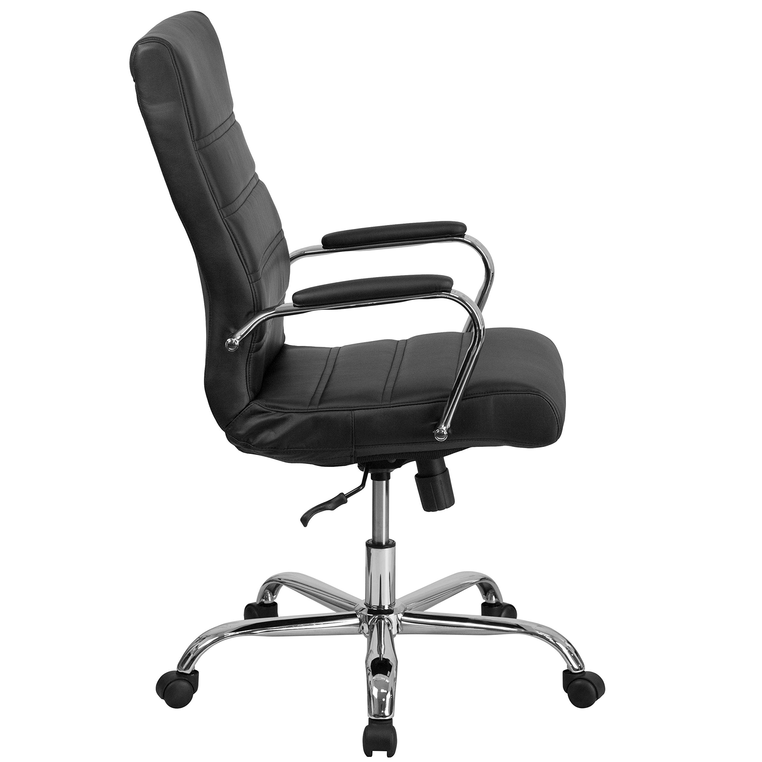 Premium High Back Executive Office Chair - Black LeatherSoft Ergonomic Swivel Desk Chair with Chrome Frame - Adjustable Armrests for Home & Office Workspaces - Ideal for Long Hours of Comfortable Sitting