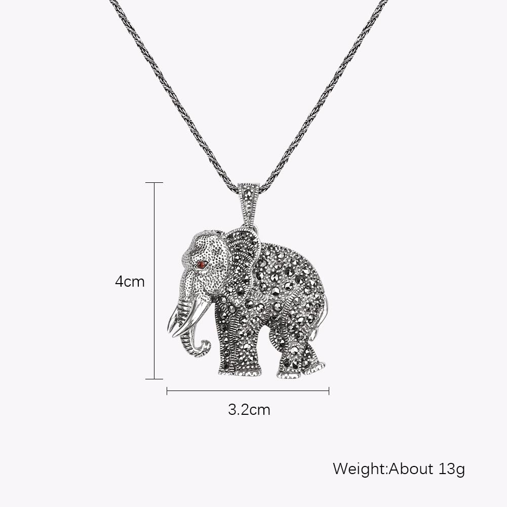 925 Sterling Silver Elephant Necklace for Women - Cute Marcasite Elephant Charm Pendant Jewelry - Perfect Gift for Birthday, Anniversary & Everyday Wear