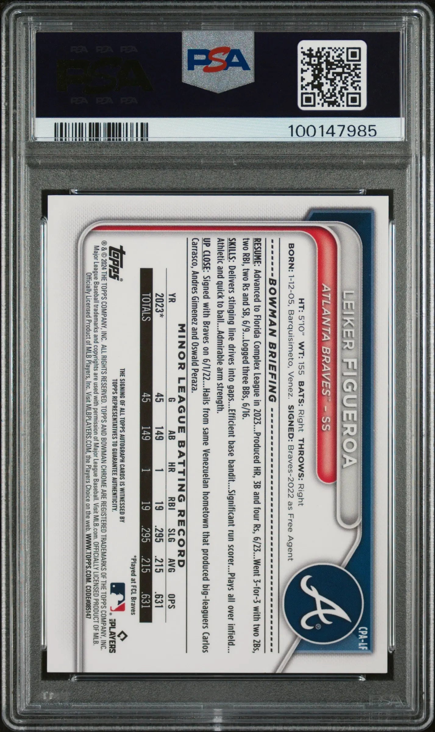 2024 Bowman Chrome Leiker Figueroa Orange Lava Refractor Autograph Rookie Card PSA 9/25 - Baseball Collectible for Investors & Fans