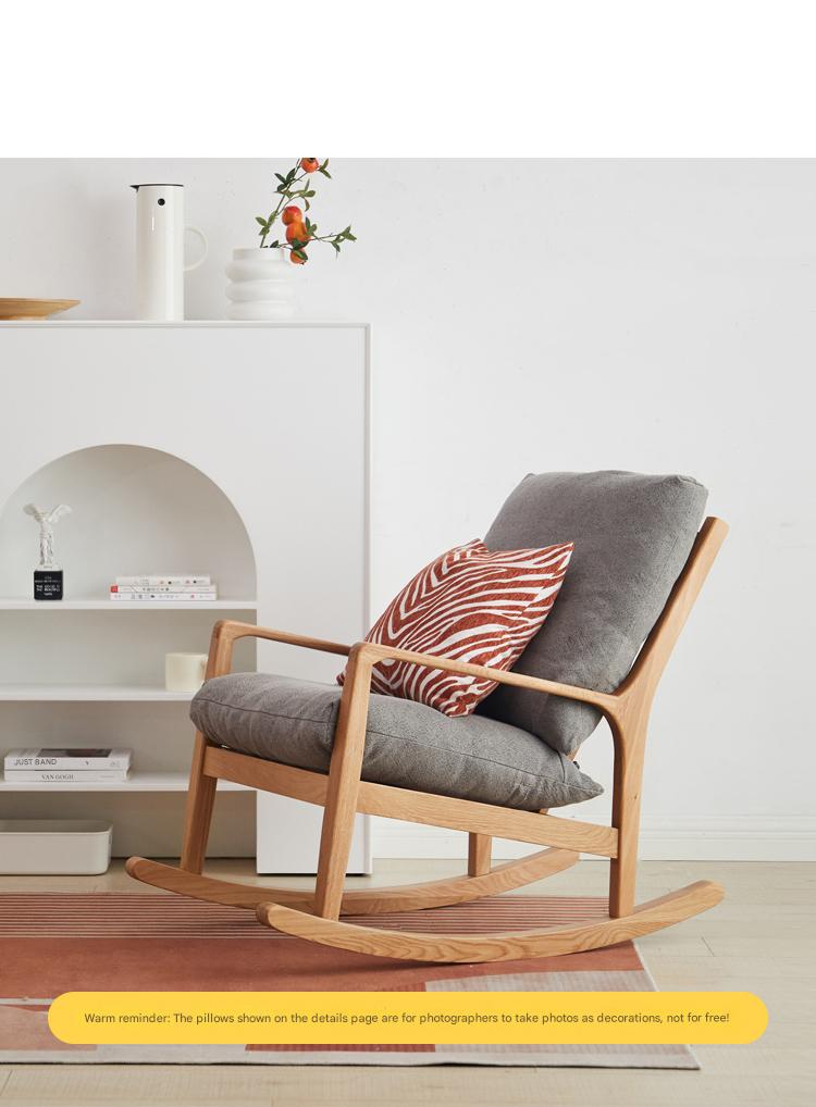 Solid Oak Wood Single Lazy Rocking Chair - Comfortable Recliner for Living Room, Bedroom, or Nursery - Perfect for Relaxing, Reading, and Napping