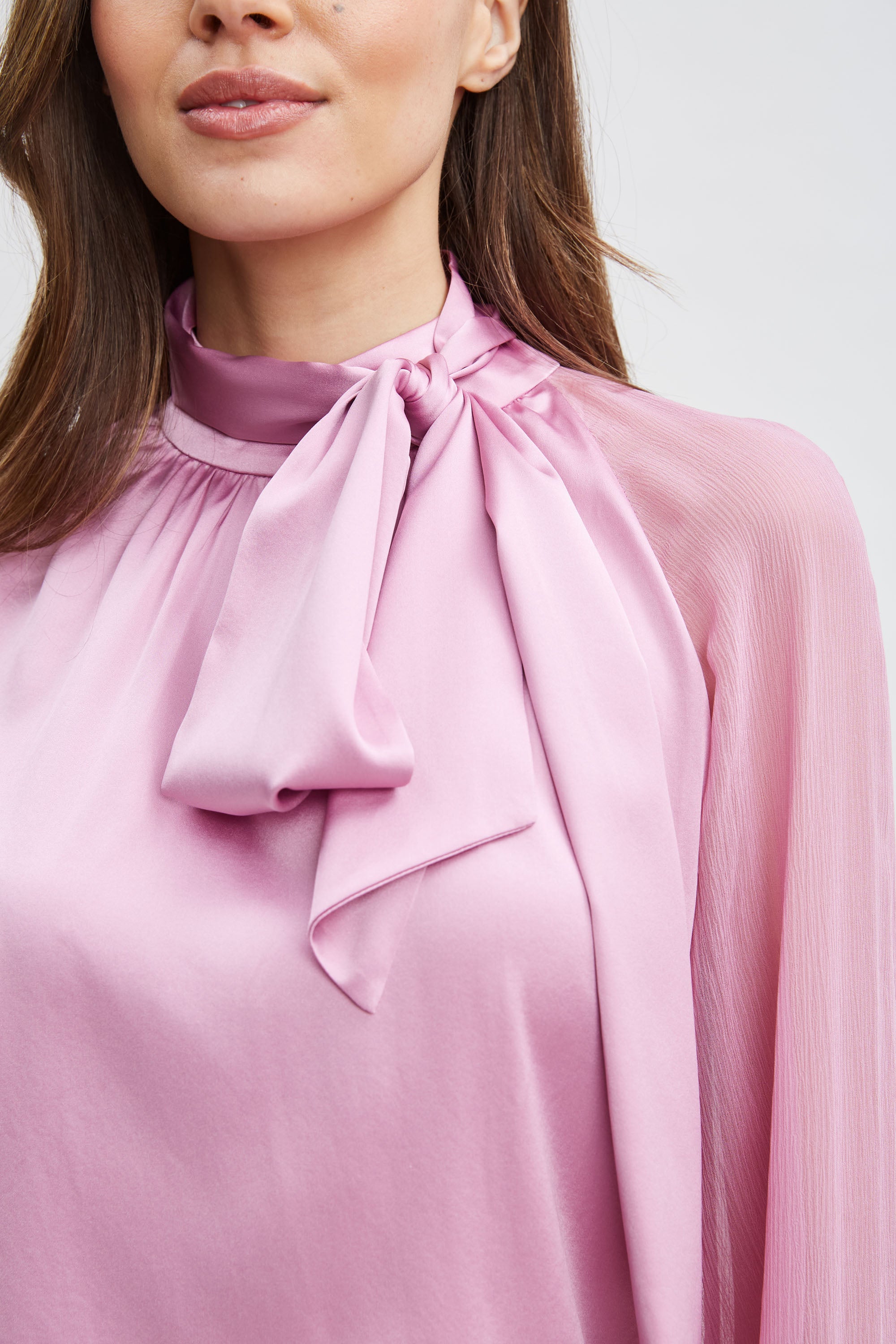 Elegant Silk Chiffon Blouse with Tie Sleeves - Women's Fashion Top for Office, Party & Special Occasions