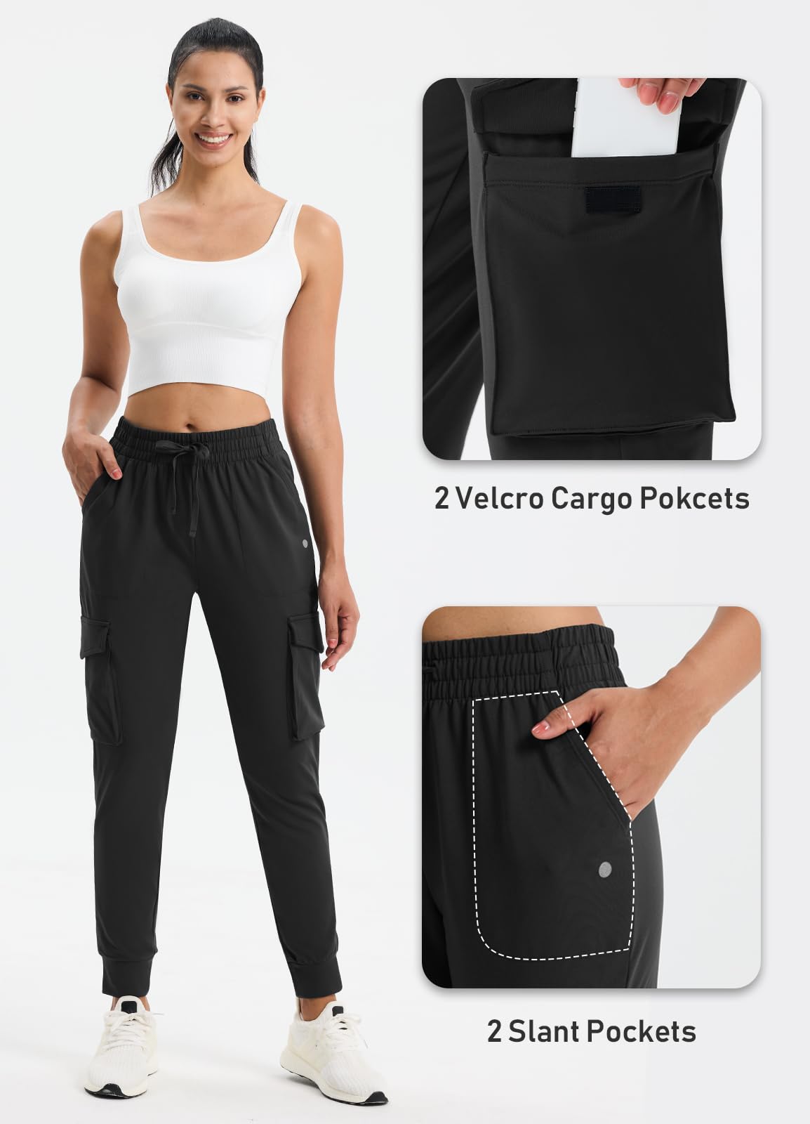 Women's Fleece Lined Cargo Joggers - Water Resistant Winter Hiking Pants for Running & Snow Activities | Warm Sweatpants for Outdoor Adventures & Casual Wear