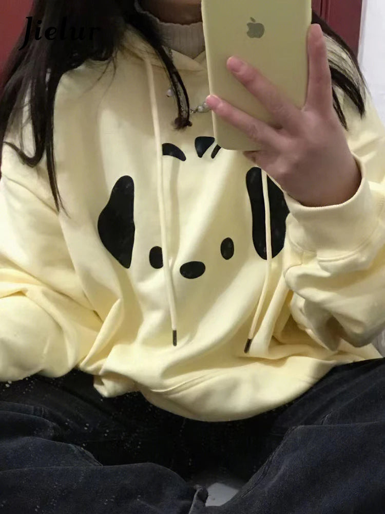 Women's Fashion Apricot Printed Drawstring Hoodie - Winter Streetwear Loose Fit Casual Pullover with Pockets | Perfect for Daily Wear, Weekend Outings & Cozy Loungewear