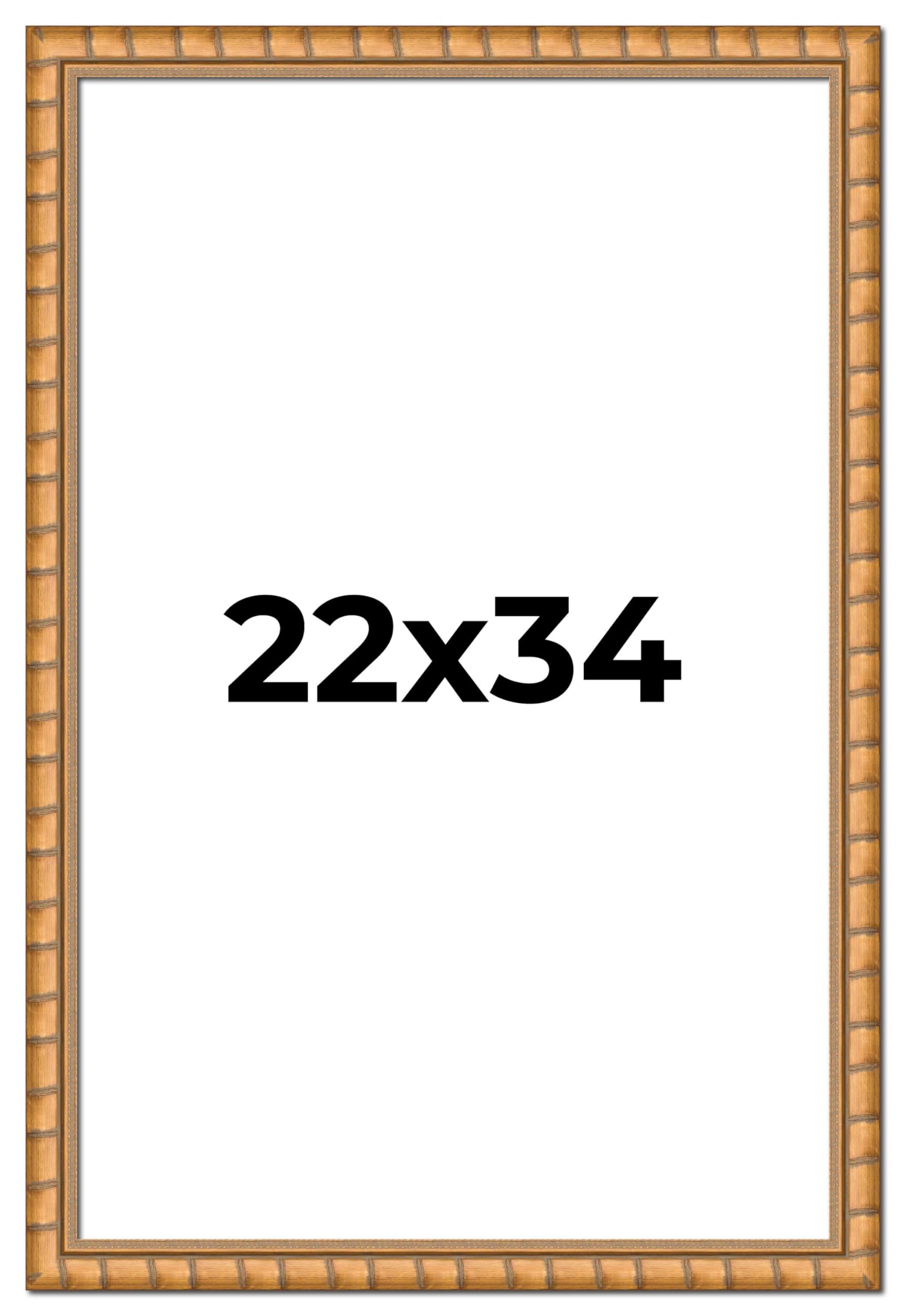 22x34 Inch Gold Real Wood Picture Frame - 1.5 Inch Wide with 0.5 Inch Depth | Premium Bhutan Bamboo Photo Frame Includes UV Protective Acrylic, Foam Backing & Hanging Kit | Perfect for Wall Art, Family Photos & Home Decor