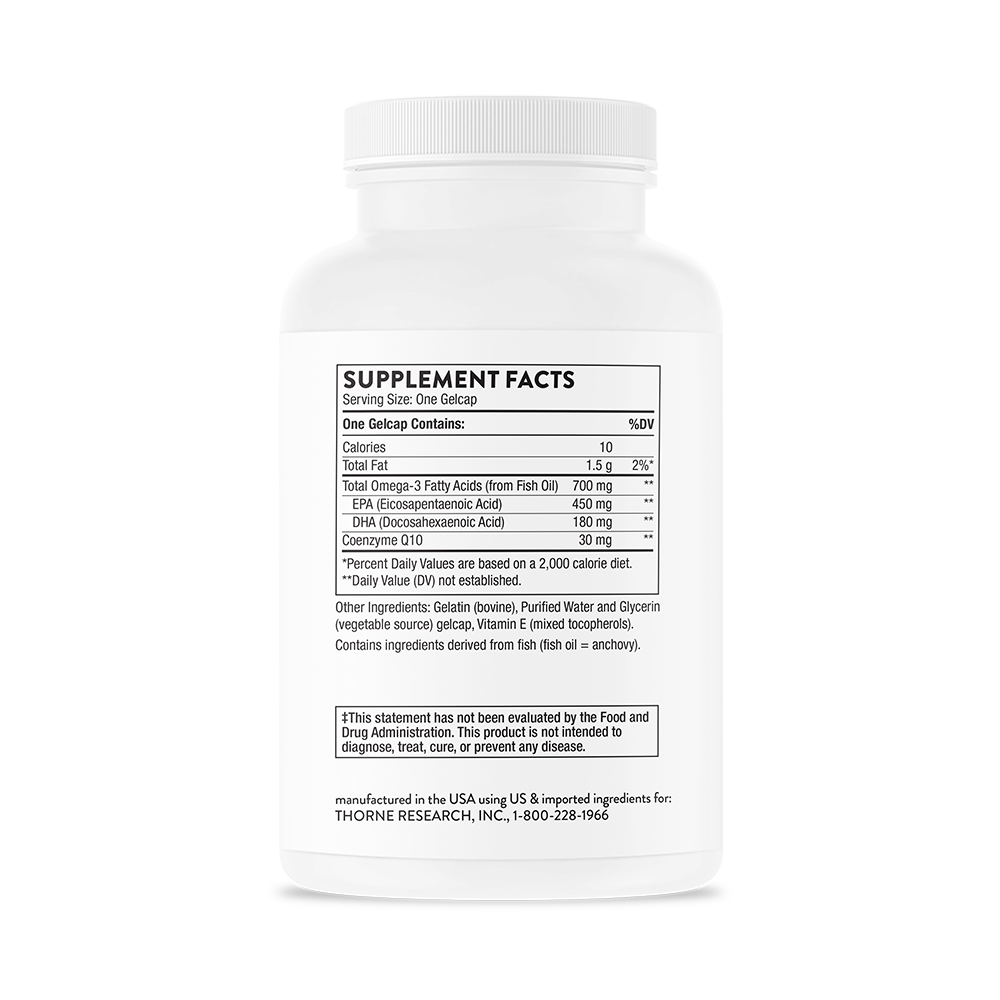 Thorne Omega 3 with CoQ10 Supplement - 60 Softgels - Heart & Brain Health Support - EPA DHA Fish Oil + Coenzyme Q10 - Premium Quality (SP616) - Perfect for Daily Wellness & Active Lifestyle