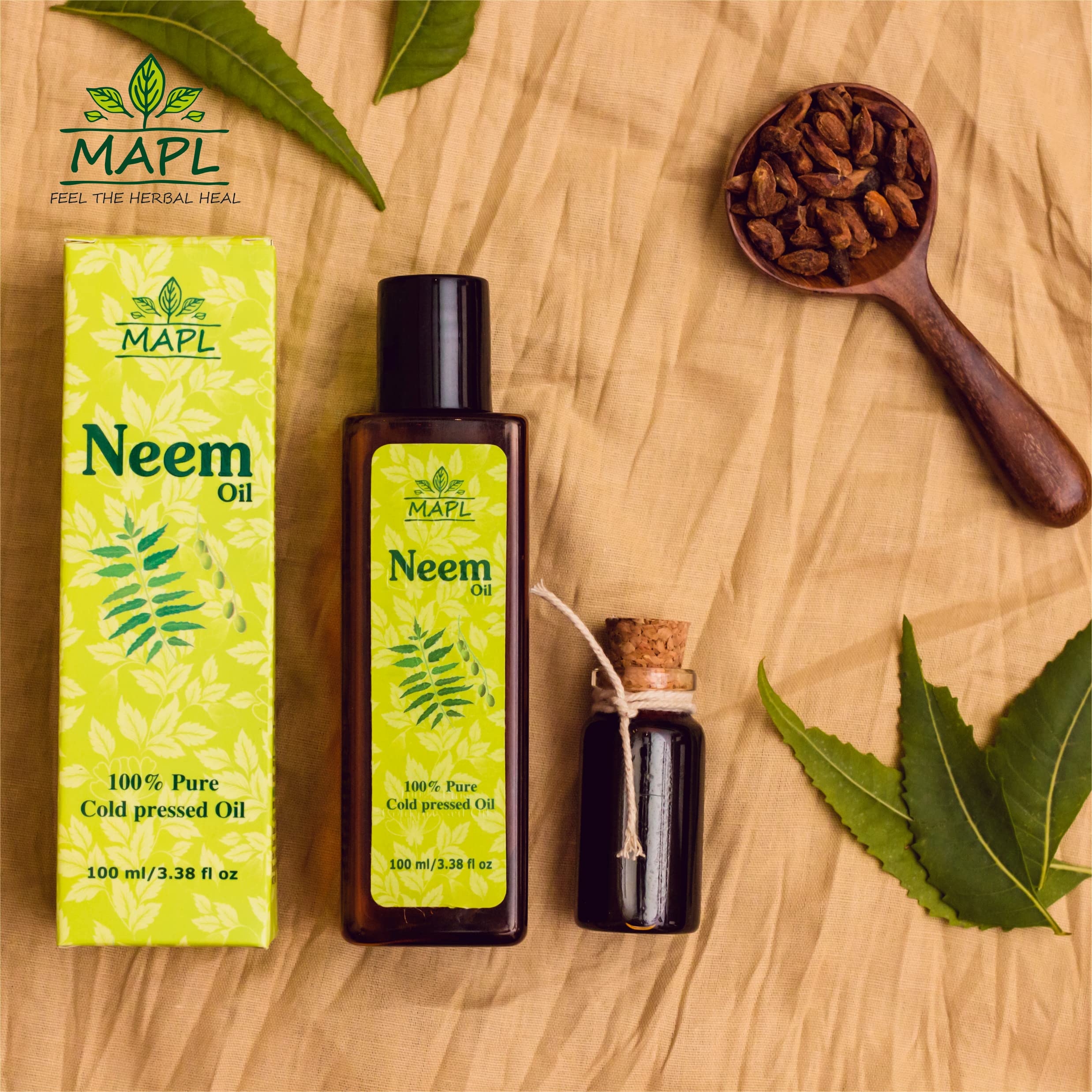 MAPL 100% Pure Cold-Pressed Neem Oil for Hair Growth, Skin Care & Body - Natural Ayurvedic Treatment for Acne, Anti-Aging, Dandruff & Fungal Infections (100ml) | Organic Hair & Skin Solution for Daily Beauty Routine