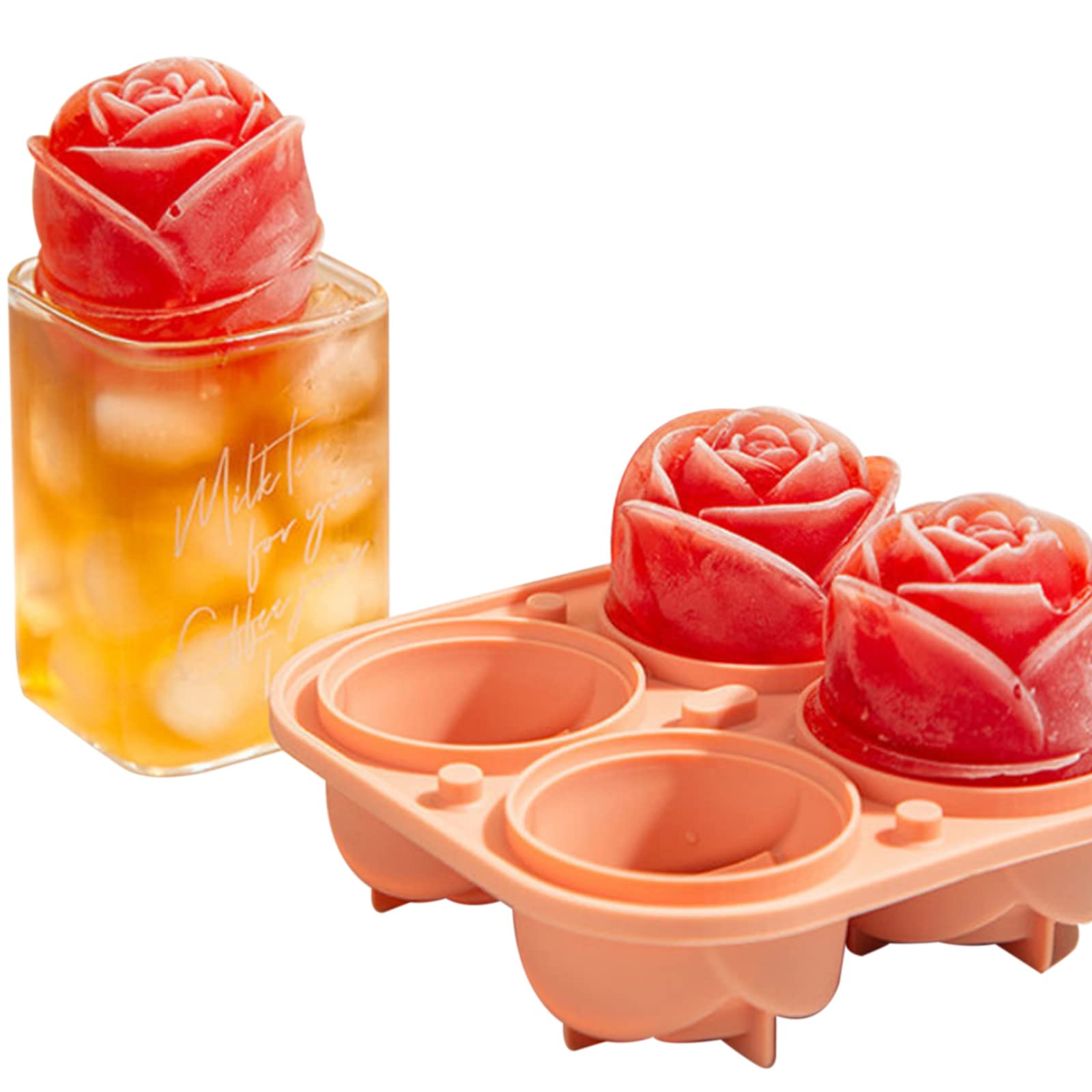 Rose Ice Cube Tray - 4 Pack 70ML Pink Rose Shaped Ice Molds for Whiskey, Cocktails & Chilled Drinks - Perfect for Romantic Dinners, Parties & Home Bars