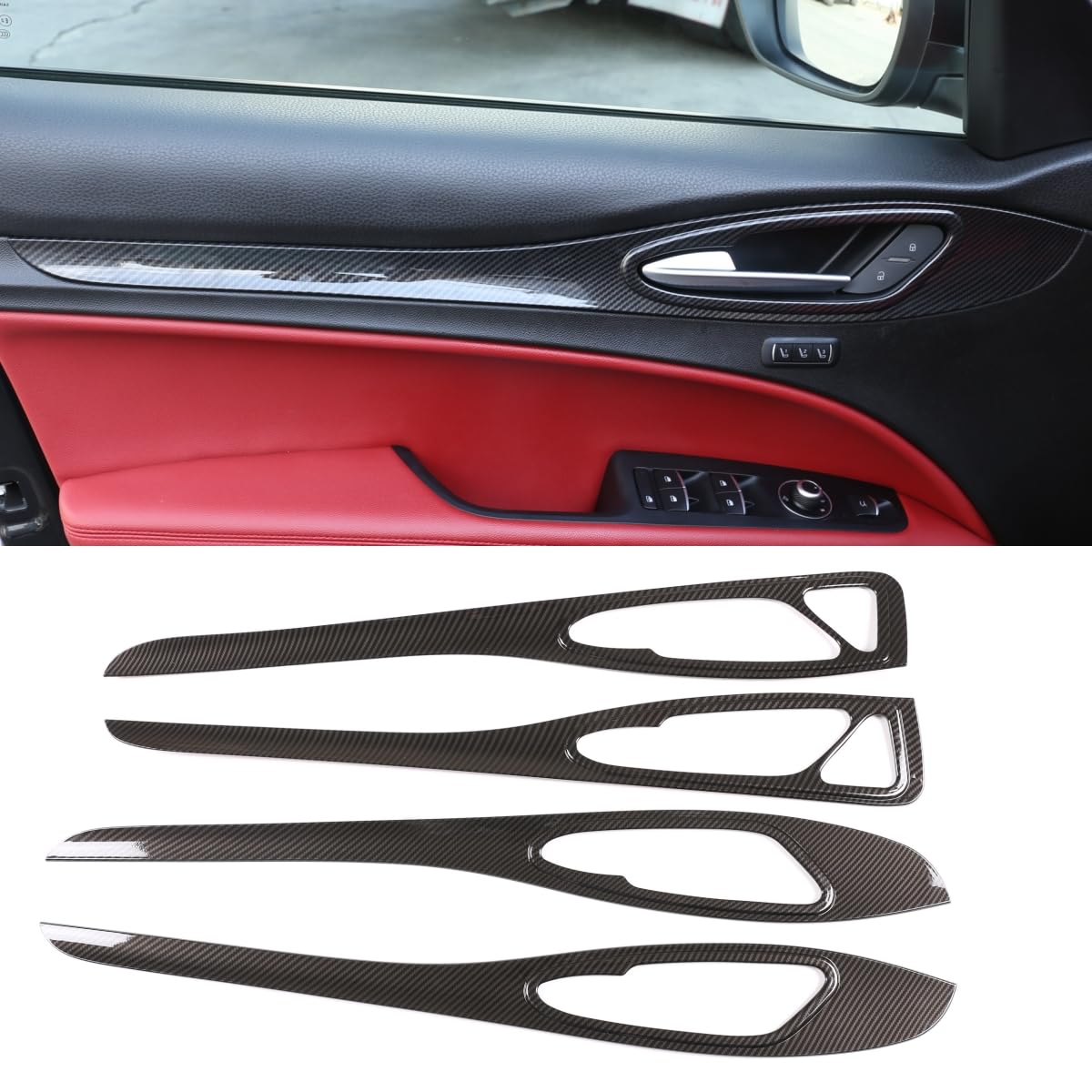 Carbon Fiber Interior Door Panel Cover Trim for Alfa Romeo Stelvio 2017-2020 - Stylish Car Decoration Accessories for Enhanced Cabin Aesthetics & Protection