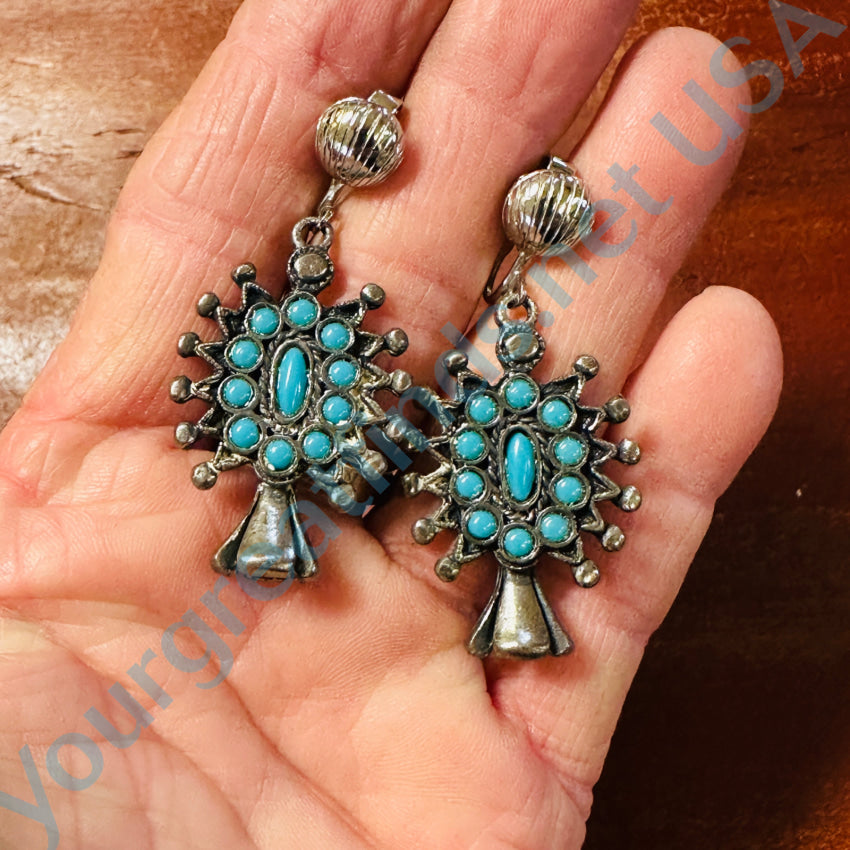 Vintage Silver Tone Snake Eye Faux Turquoise Clip-On Earrings for Women | Boho Chic Jewelry | Perfect for Costume Parties, Halloween & Retro Fashion Outfits