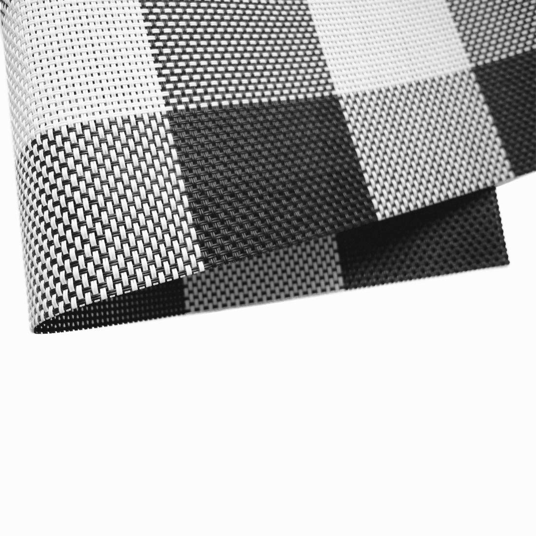 Ukeler 4-Pack Buffalo Check Plaid Placemats - Woven PVC Non-Slip Washable Vinyl Table Mats for Kitchen & Dining Room - Black and White Classic Design - Perfect for Holiday Dinners, Family Gatherings & Everyday Use