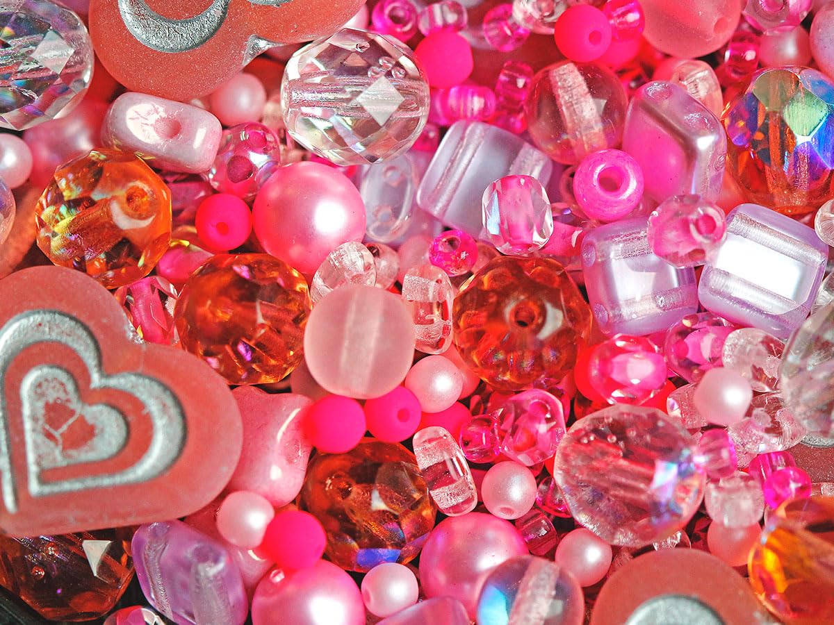 65g French Rose Fuchsia Czech Glass Bead Mix for Jewelry Making, DIY Crafts, Scrapbooking & Home Decor | Assorted Glass Beads for Necklaces, Bracelets, Earrings & Art Projects
