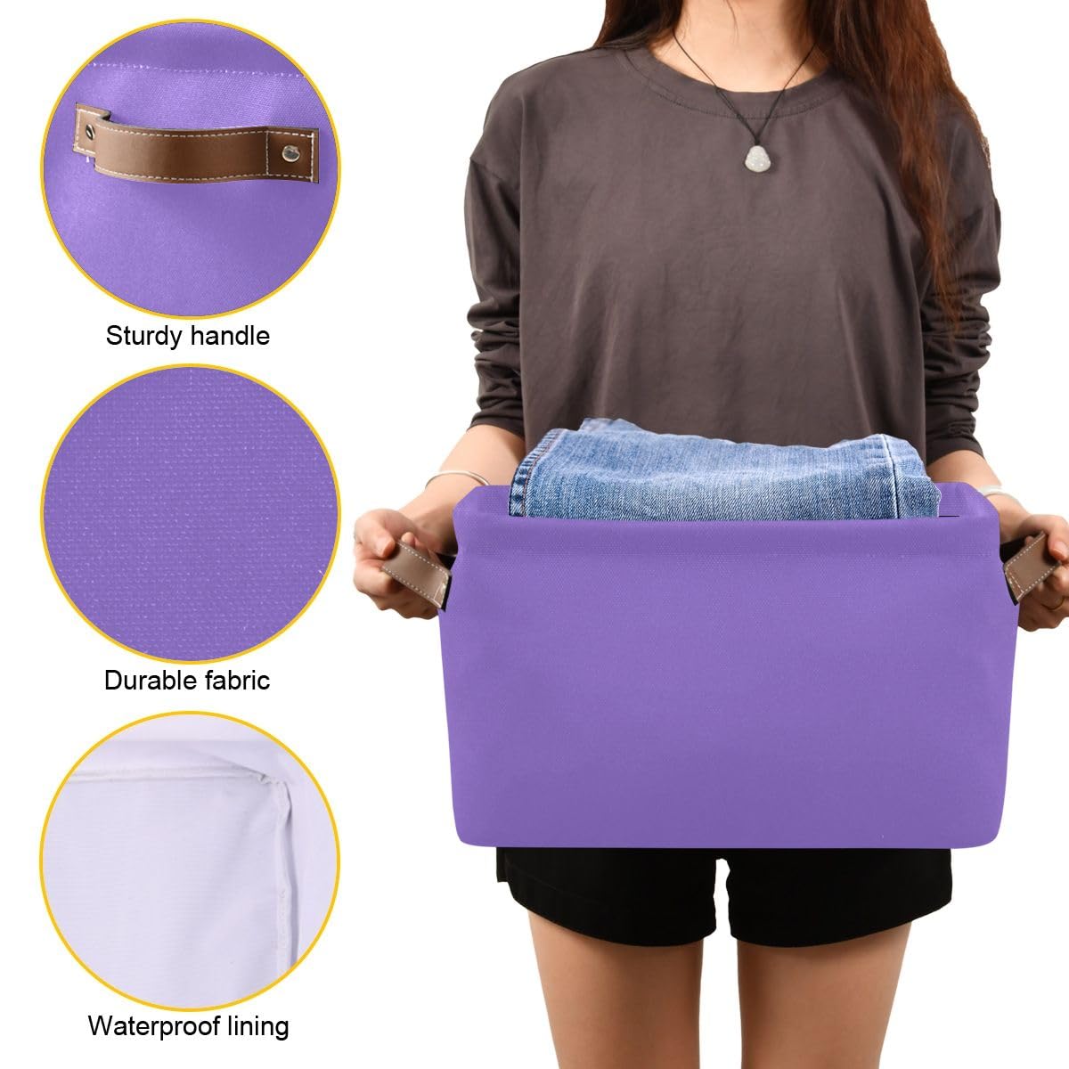 Joisal Medium Purple Fabric Storage Bins 2-Pack - 14x10x8 Inch Closet Organizers with Handles for Bedding, Towels & Home Organization - Perfect for Shelves, Cabinets & Underbed Storage