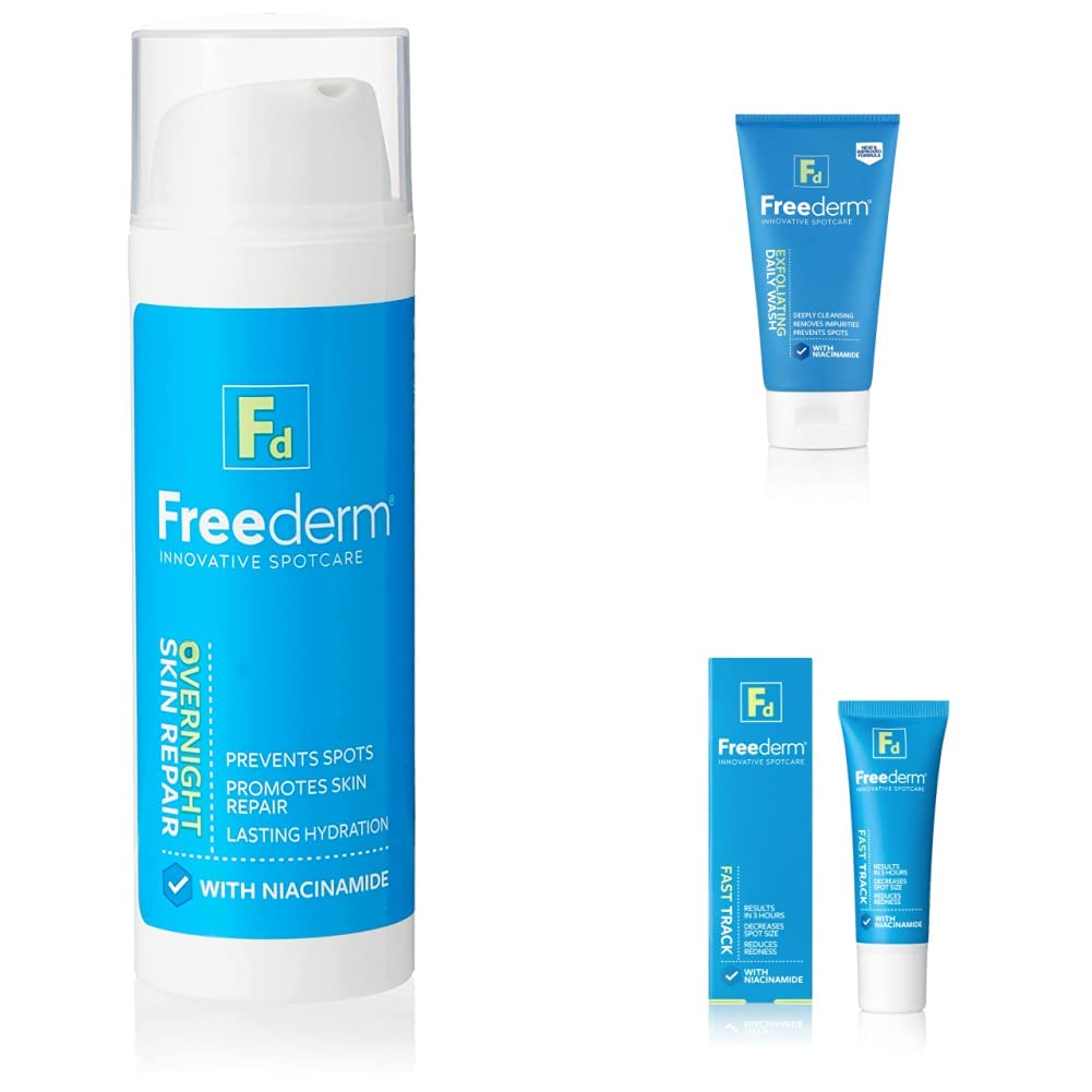 Freederm Overnight Skin Repair Kit with Exfoliating Wash & Fast Track Treatment - Acne Clearing Set for Oily & Sensitive Skin - Perfect for Nighttime Skincare Routine and Travel