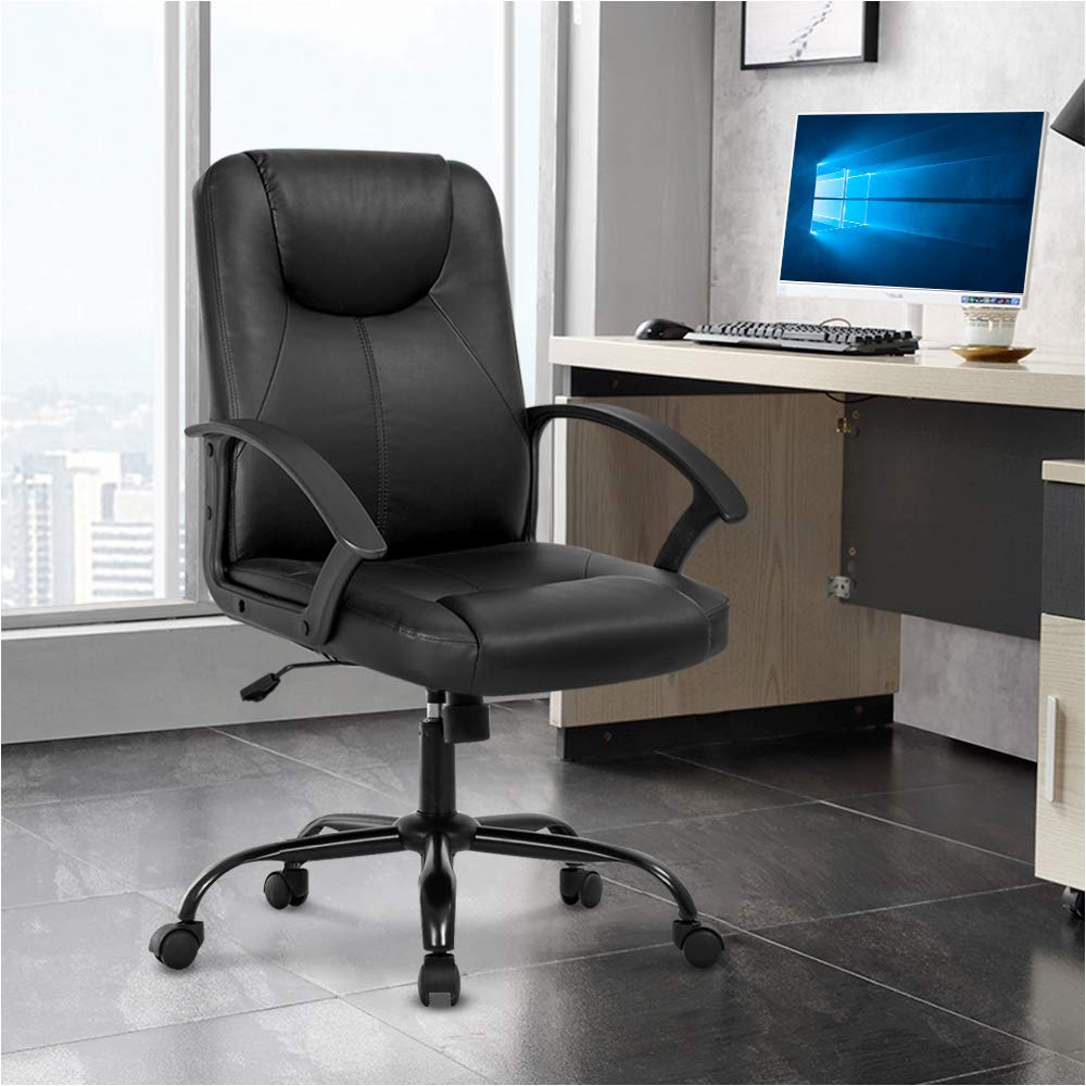 Big and Tall Executive Office Chair - 250LBS Weight Capacity, Adjustable Height Ergonomic Computer Chair with Lumbar Support & Armrests, PU Leather Swivel Task Chair for Adults - Perfect for Home Office, Gaming, and Workspace (Black)