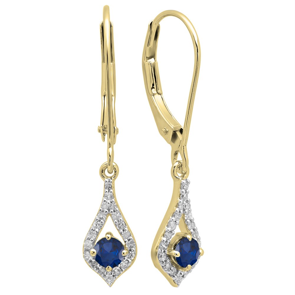 14K Yellow Gold Round Gemstone & White Diamond Dangling Drop Earrings for Women | Elegant Party & Wedding Jewelry Gift | Dazzlingrock Collection