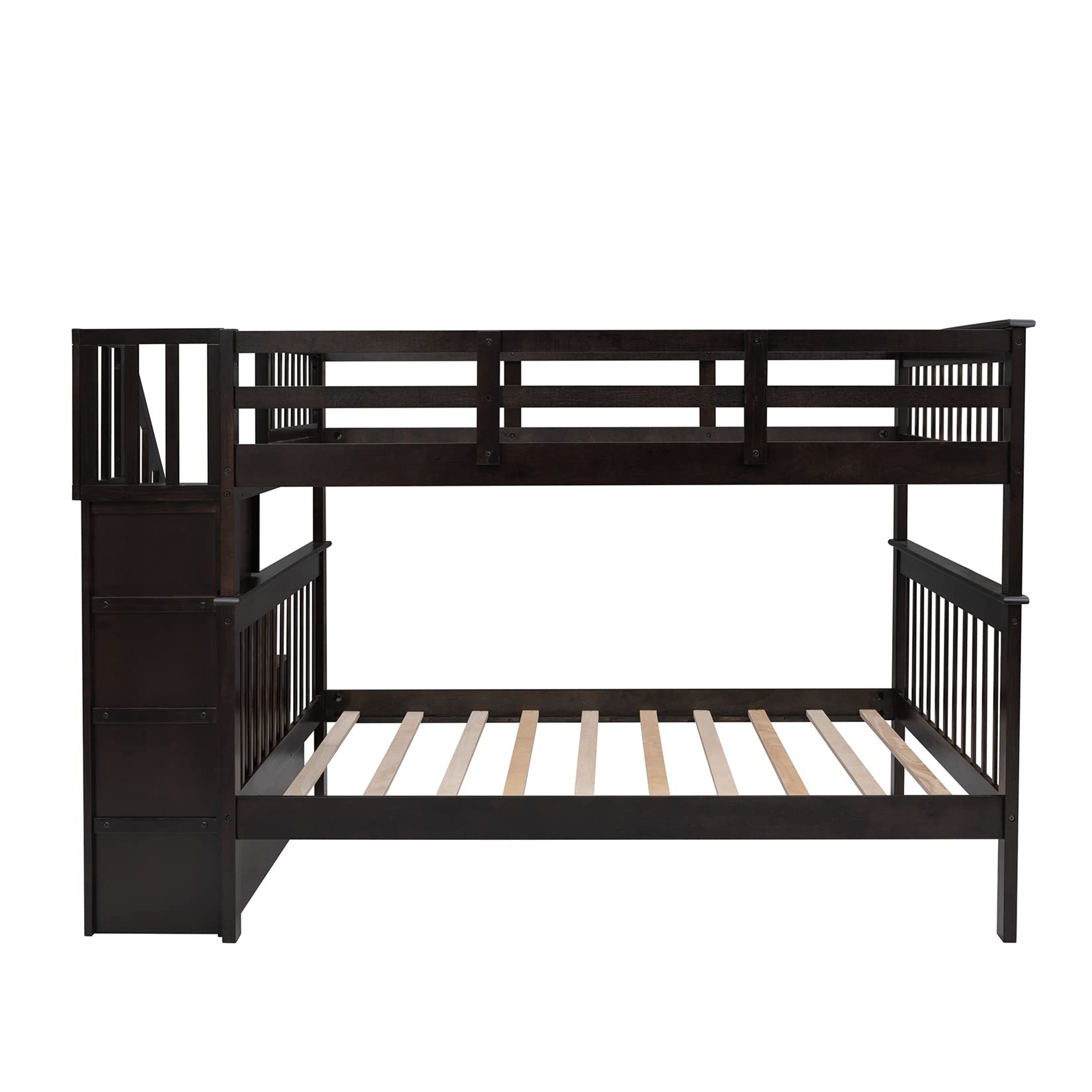 Full Over Full Bunk Beds with Shelves & Stairs - Wooden Bunk Bed Frame with Storage for Kids, Teens & Adults - Detachable Design for Boys, Girls, Women & Men - Espresso Finish - Perfect for Small Bedrooms, Guest Rooms & Shared Kids' Rooms