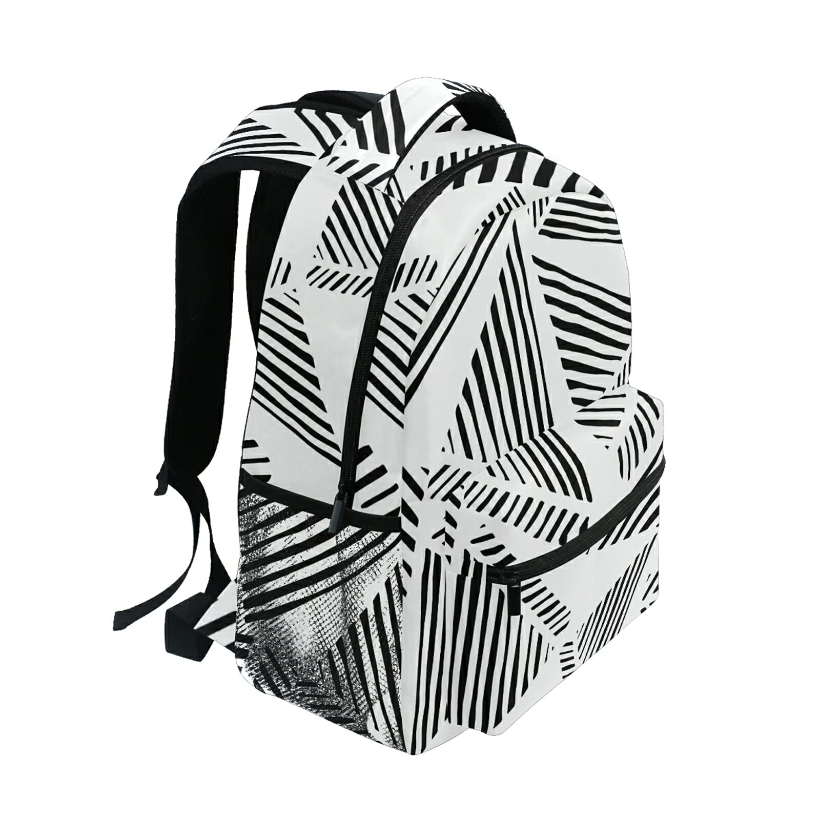 Stylish Triangle Patchwork Backpack - Lightweight Casual Daypack for Men & Women, Black & White Design - Perfect for School, Travel, and Outdoor Adventures