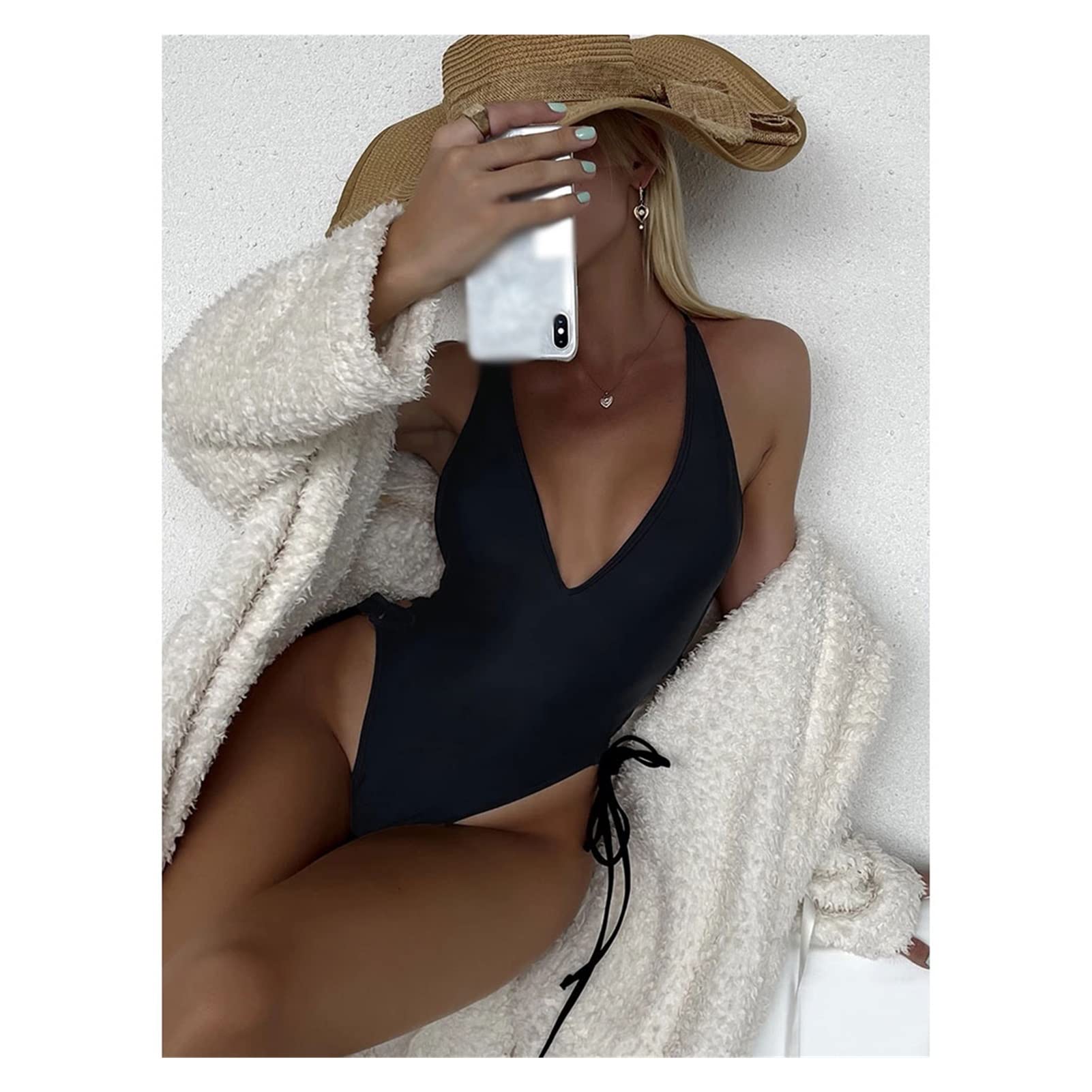 Black One-Piece Women's Swimsuit with Adjustable Straps & Push Up - Sexy Twist Design Bathing Suit for Summer Beach, Pool Party & Vacation (Color: Black, Size: M)