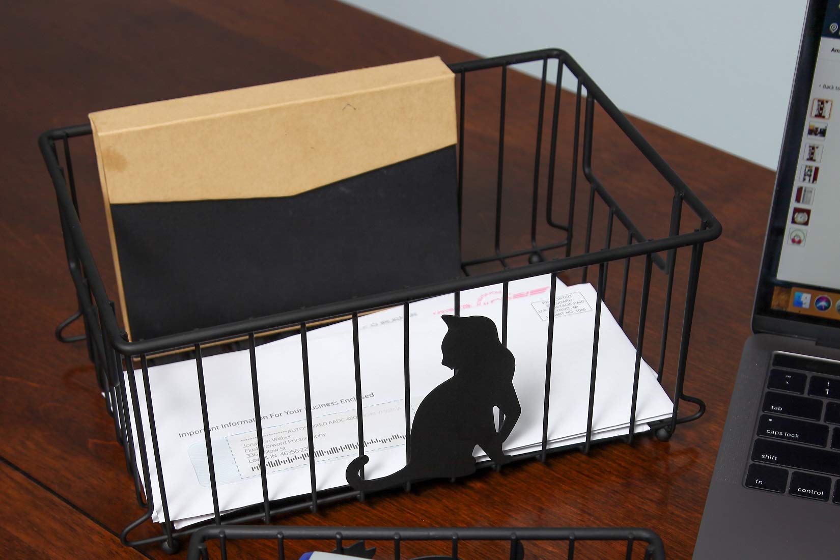 Lily's Home Large Cat-Themed Wire Basket - Cute Kitchen & Desk Organizer for Cat Lovers - Perfect for Pantry, Cabinet, Bathroom & Office Storage - Ideal for Organizing Utensils, Office Supplies & Bathroom Essentials