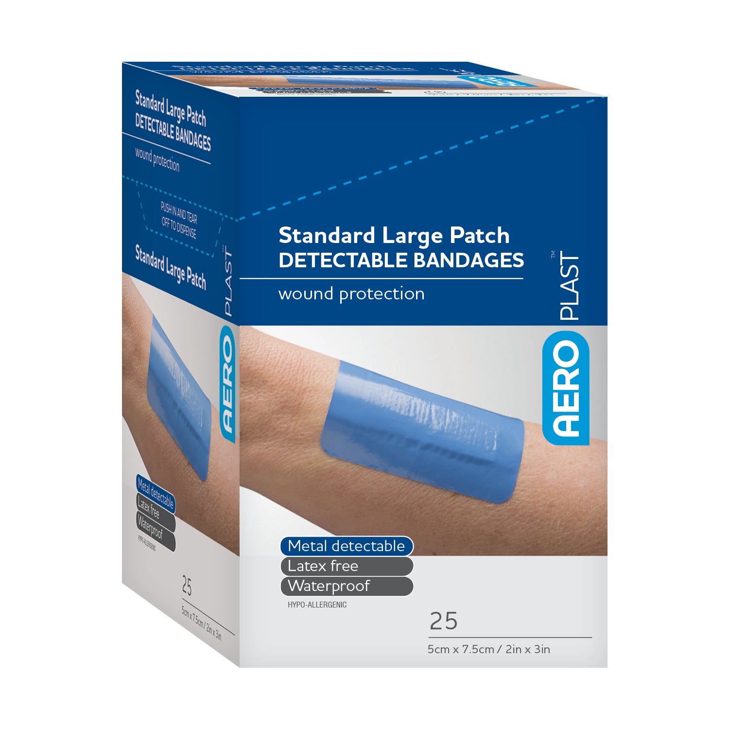 Metal Detectable Band Aid Large Patch (25/Box) - Food Safe Wound Protection for Industrial & Food Service Workers