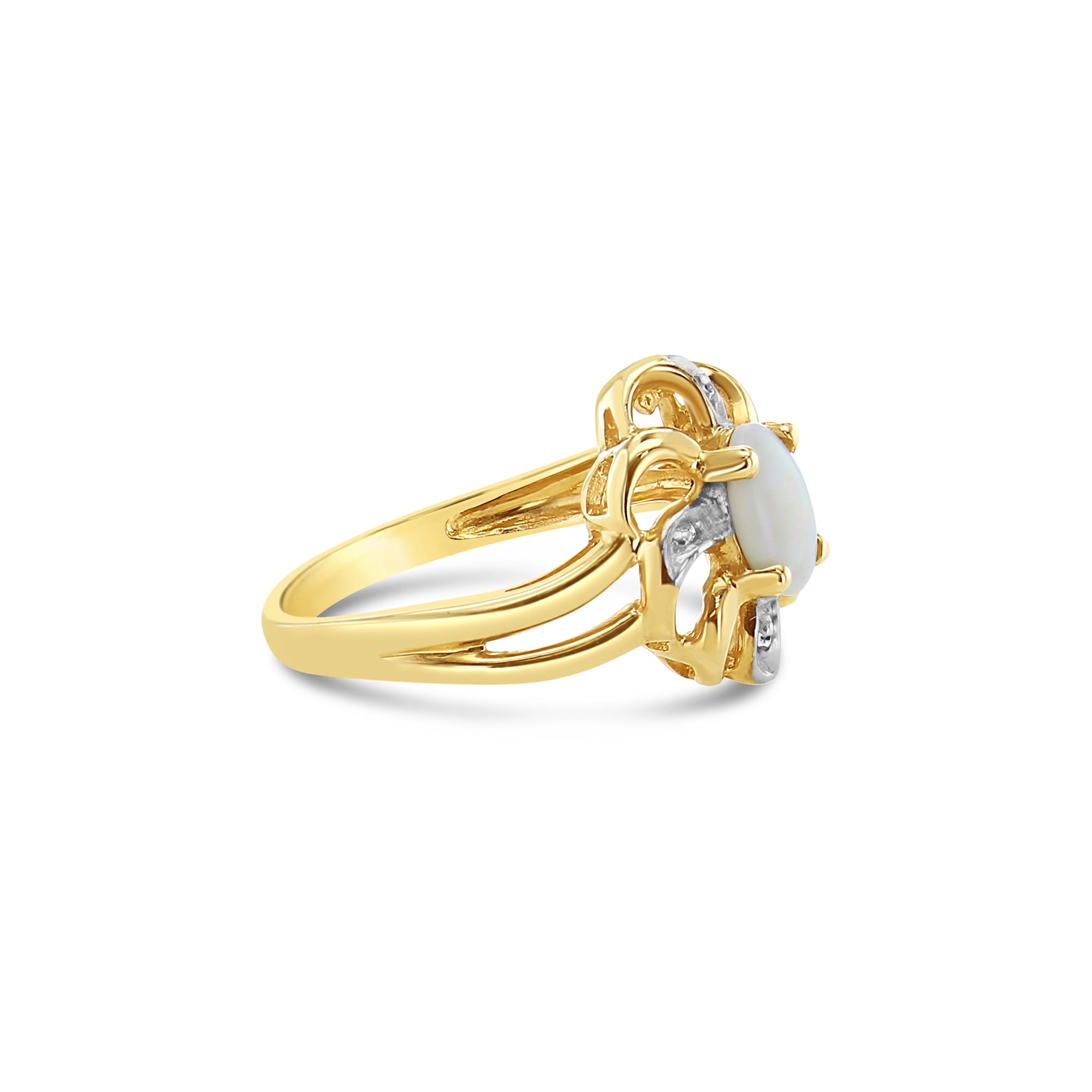 10k Yellow Gold Oval Opal Solitaire Diamond Ring for Women - Elegant Engagement, Wedding, Anniversary Gift for Her