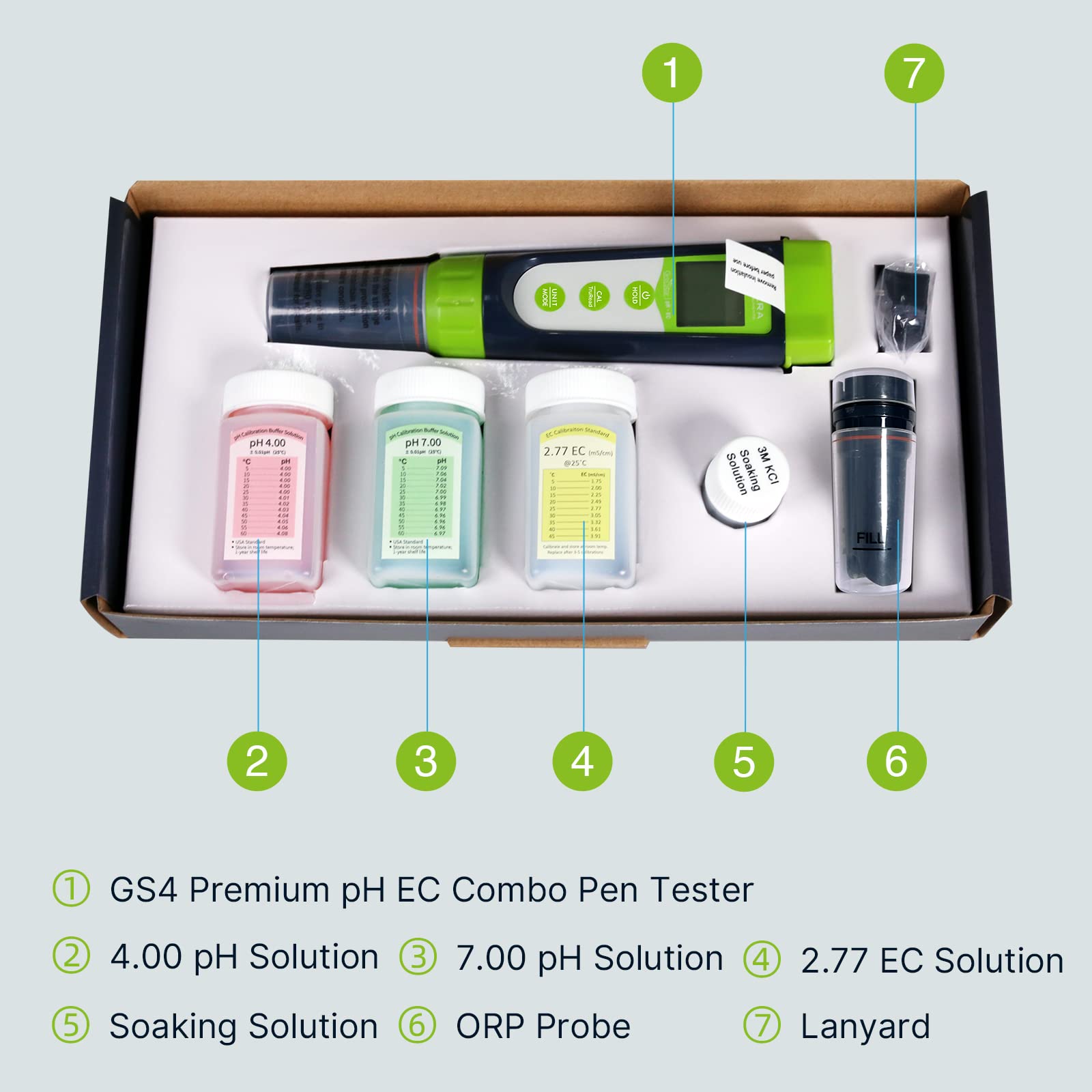 Apera Instruments GS4-P 6-in-1 pH/EC/ORP Combo Pen Tester Kit with Replaceable Probes for Hydroponics, Aquariums, Pools & Drinking Water - Accurate Water Quality Testing for Home & Lab Use