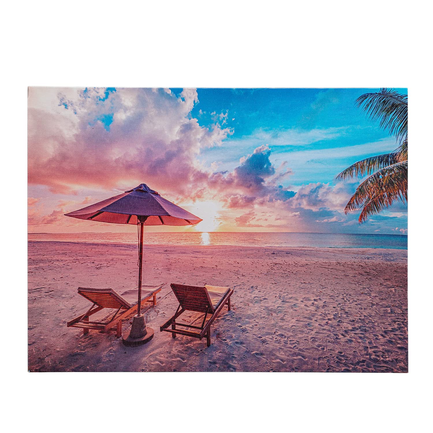 SOFFEE DESIGN LED Beach Canvas Prints Wall Art Decor - Lighted Ocean Sunset Paintings for Living Room, Bedroom & Home Office - Ready to Hang Nature Artwork (Perfect for Coastal Decor, Beach House & Summer Themed Spaces)