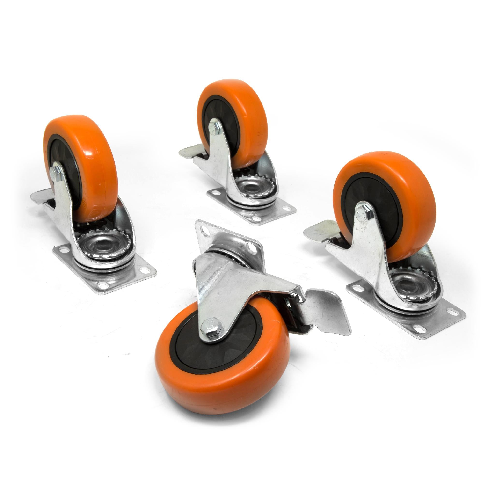 WEN CA3223B 3 Inch Heavy Duty Swivel Caster Wheels with Brake - 220 lbs Capacity, Single Bearing Polyurethane Casters (4 Pack) - Perfect for Carts, Workbenches, and Industrial Equipment