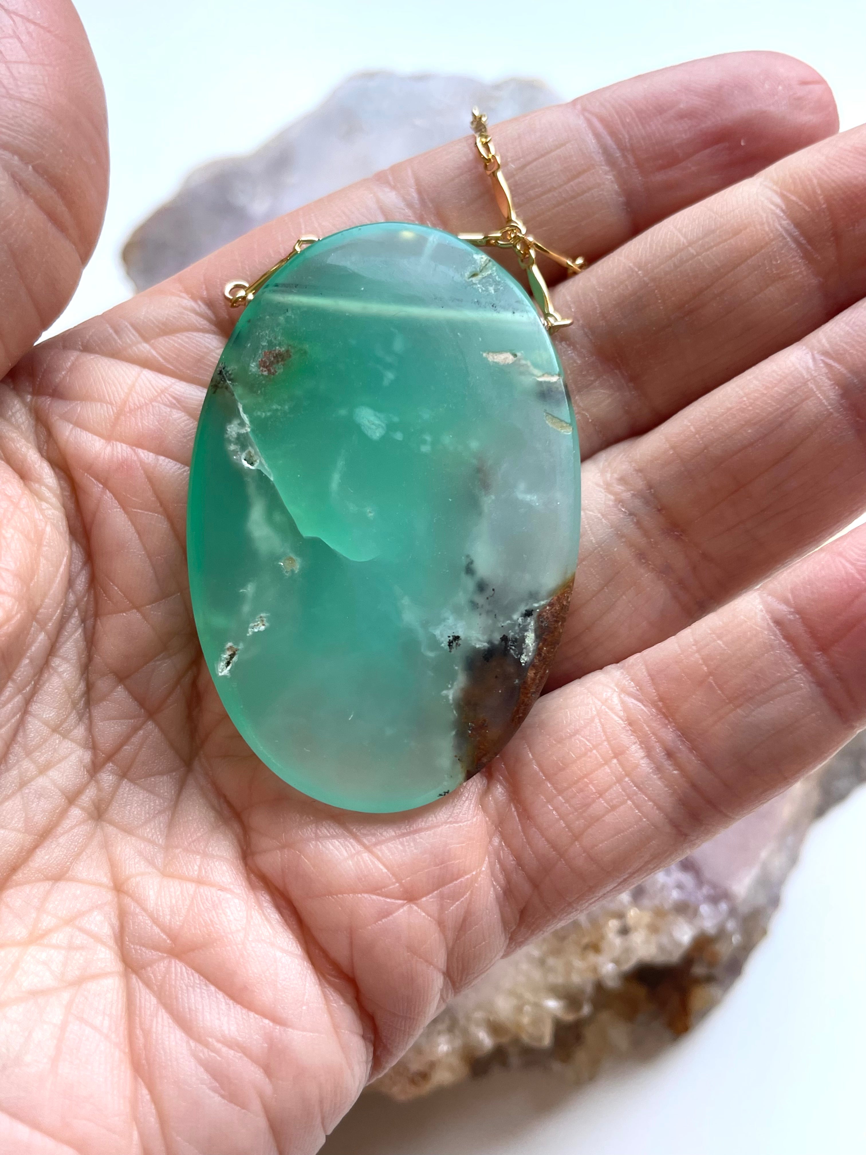 Extra Large Chrysoprase Crystal Necklace - 18