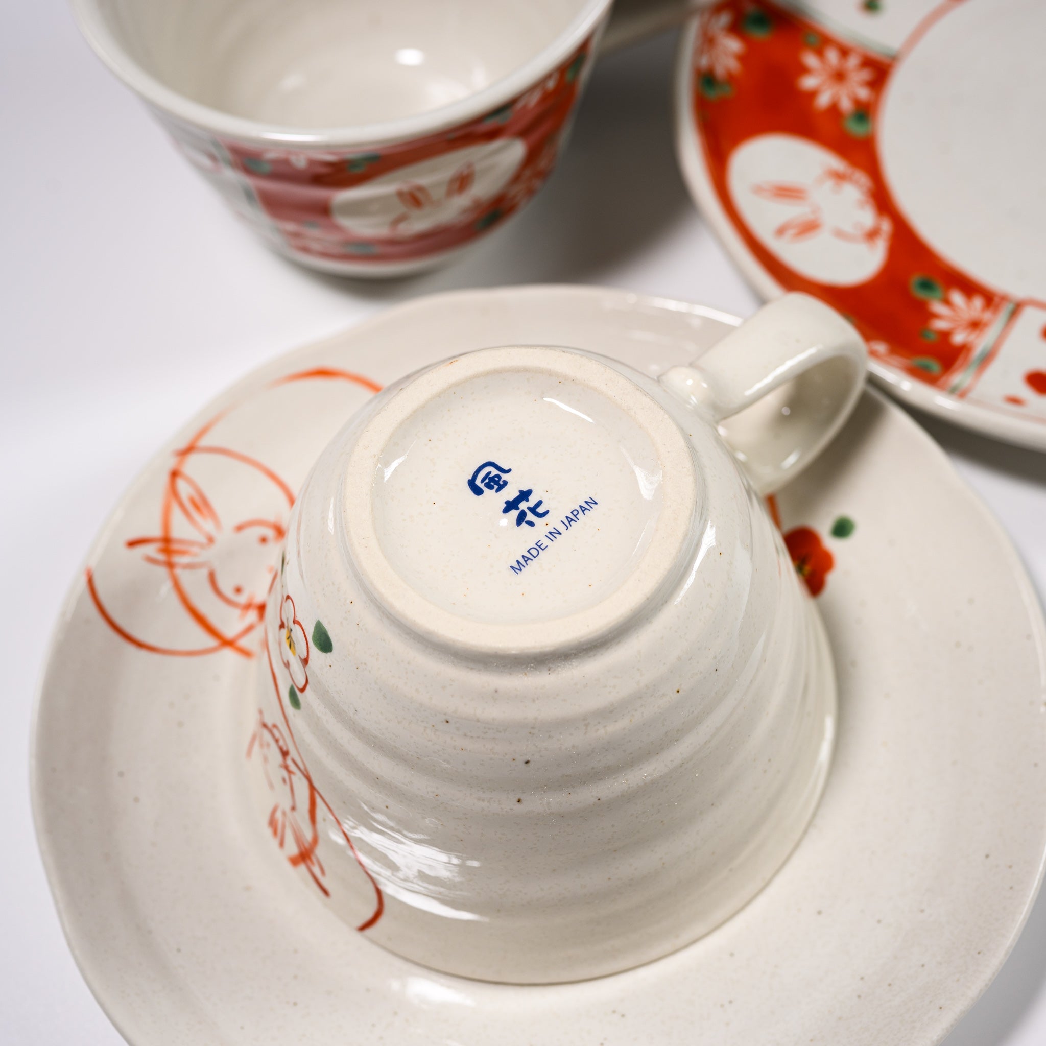 Red Rabbit Pair Cup and Saucer Set - 2 Piece Ceramic Tea Cup with Matching Saucer - Cute Bunny Themed Tea Set for Afternoon Tea, Gift Giving, or Home Decor