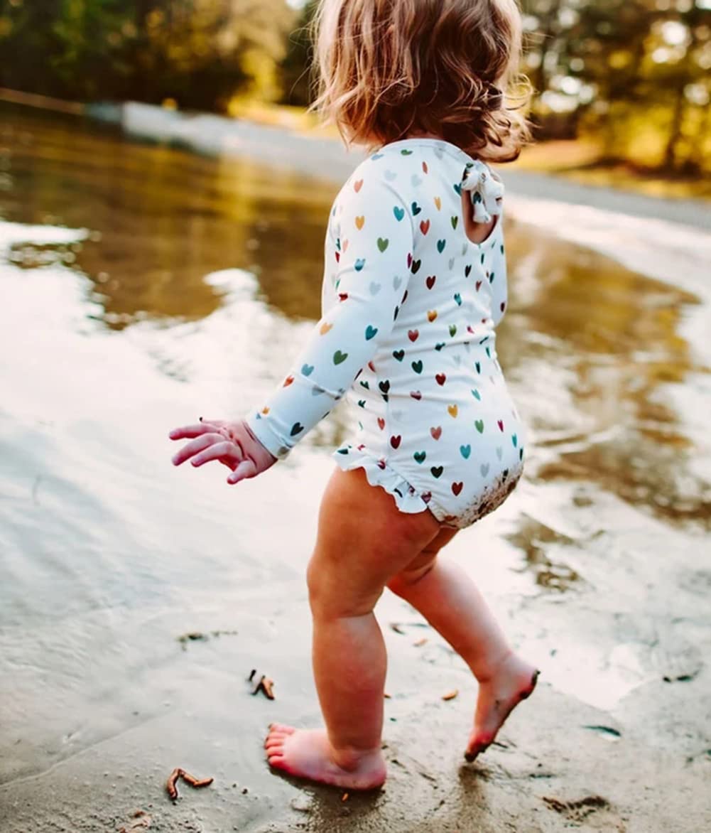 MERSARIPHY Toddler Baby Girl Long Sleeve One-Piece Swimsuit - UPF 50+ Sun Protection Rash Guard Bathing Suit for Beach, Pool & Water Play