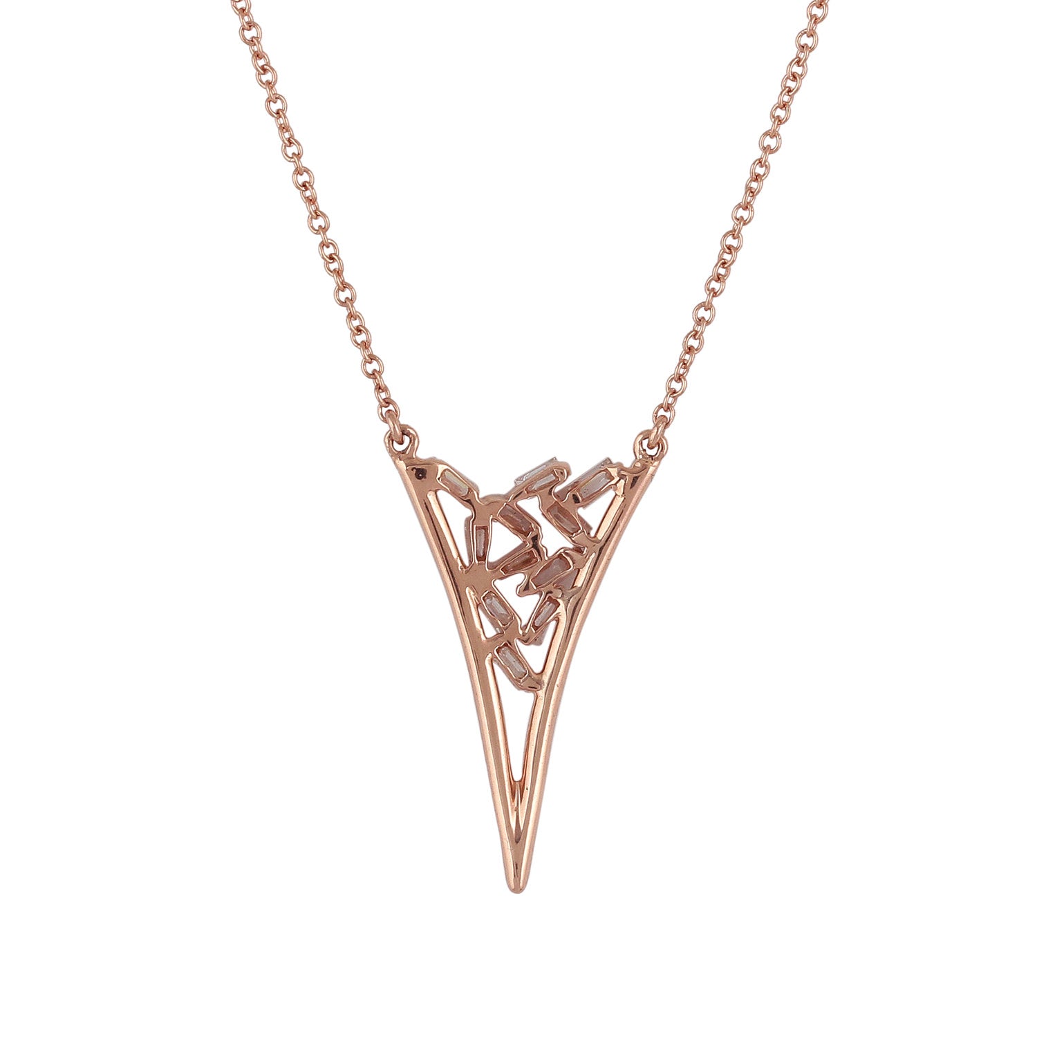18K Rose Gold Baguette Cut Diamond Arrow Choker Necklace for Women - Elegant Layering Piece for Date Night, Anniversary Gift & Special Occasions