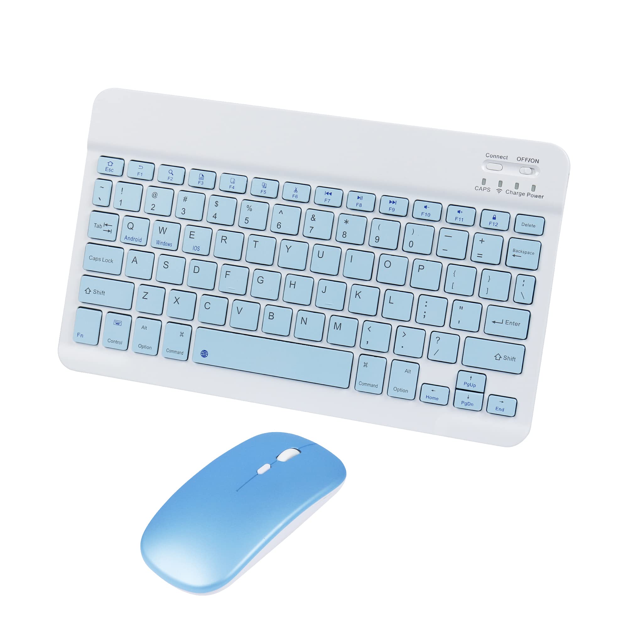 Bluetooth Wireless Keyboard and Mouse Combo - Ultra-Slim Ergonomic Rechargeable Set for iPad, iPhone, Samsung Tablet, Android, PC, Mac (Blue) | Perfect for Office Work, Home Use & Travel