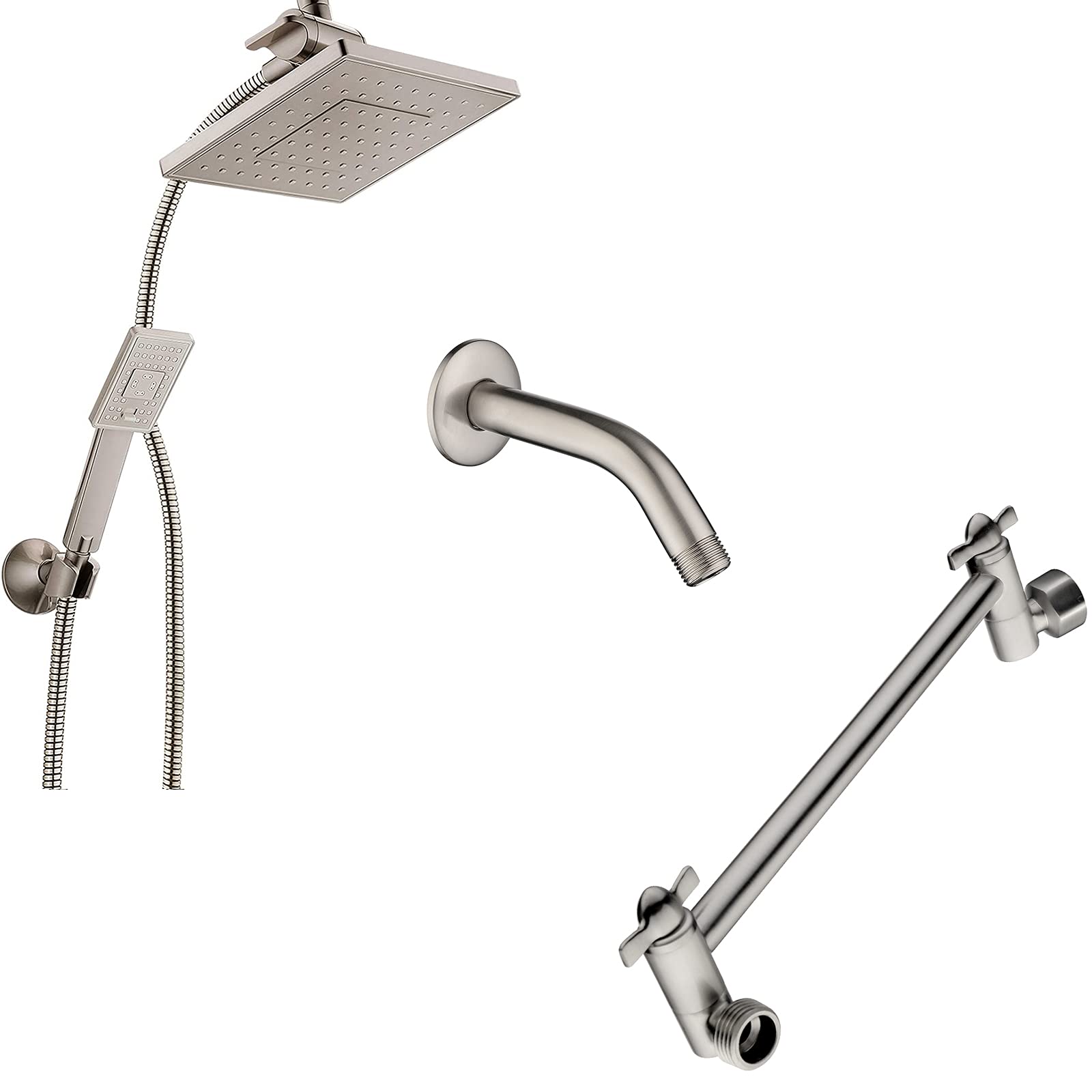 BRIGHT SHOWERS 5 Inch Rain Shower Head with Handheld Spray Combo - Includes Wall Mount Suction Bracket, 6 Inch Shower Arm & 10 Inch Extension - Brushed Nickel Finish for Luxurious Bathroom Upgrade | Perfect for Spa-Like Experience & Modern Home Renovation