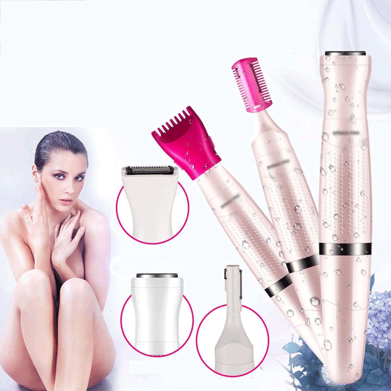 Electric Epilator for Women - 3-in-1 Hair Removal & Shaving System, Waterproof Bikini Trimmer, Nose Hair, Armpit & Eyebrow Shaver for Smooth Skin - Perfect for Travel, Home Spa & Daily Grooming (White)