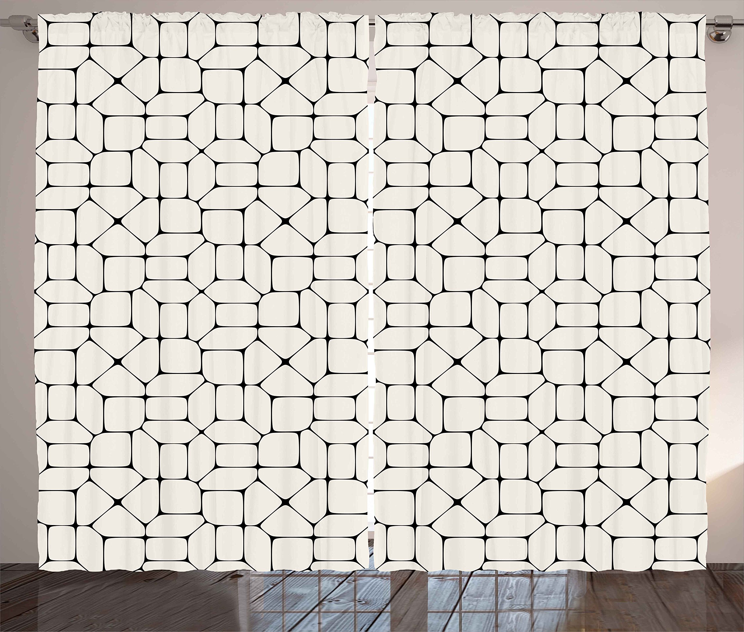 Ambesonne Modern Geometric Black & White Mosaic Curtains - 2 Panel Set (108