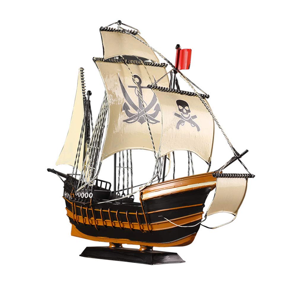 Vintage Pirate Ship Model - Handcrafted Wooden Sailboat Decor for Home, Bedroom, Desk | Nautical Themed Collectible Gift for Adults & Kids | Perfect for Coastal Decor, Pirate Parties & Office Display